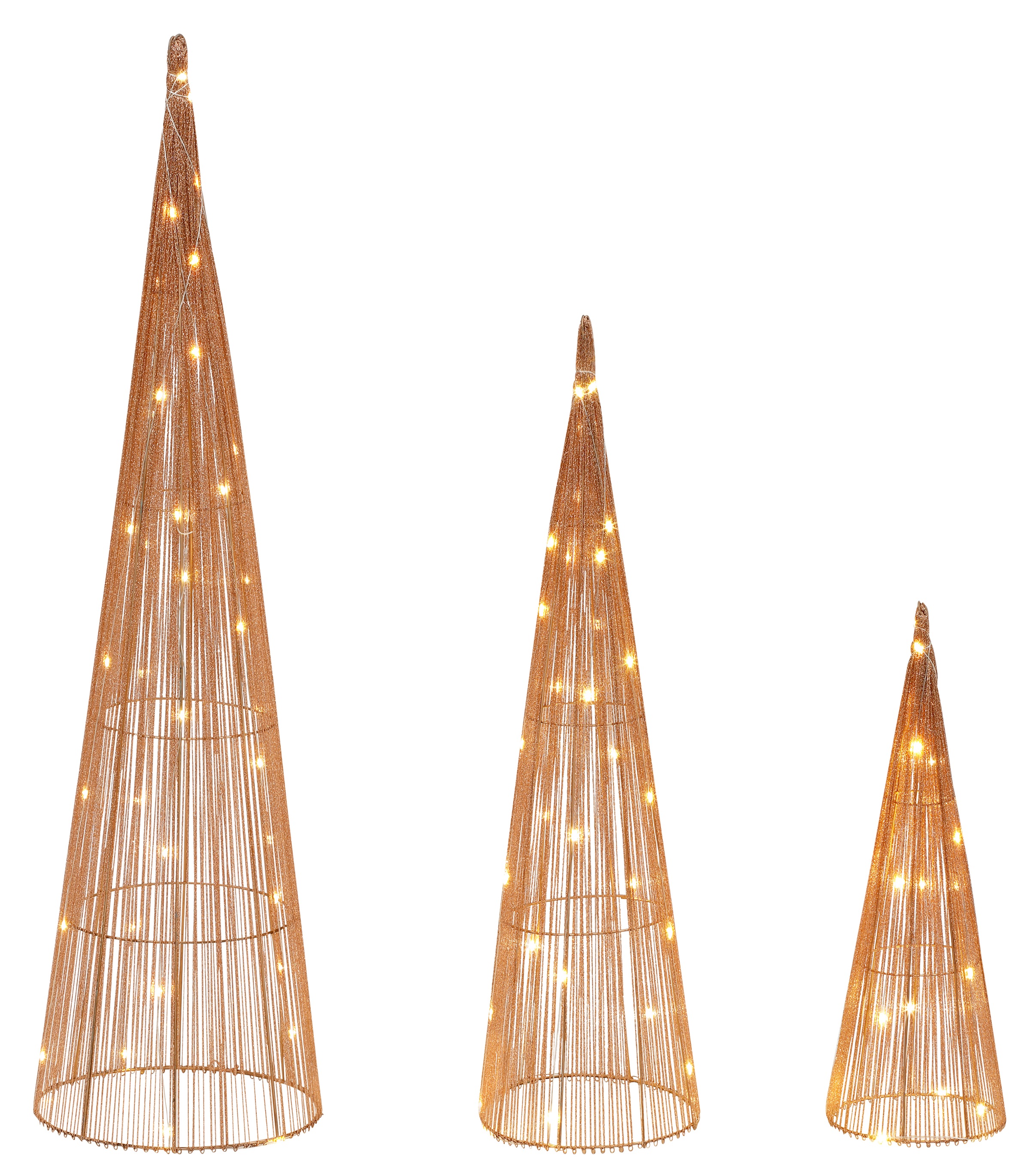 Star-Max LED Dekolicht »Pyramiden mit LED-Beleuchtung, Weihnachtsdeko, LED-Bäume«, 90 flammig, Effektvolle schimmernde Leucht Pyramiden in 3 Größen
