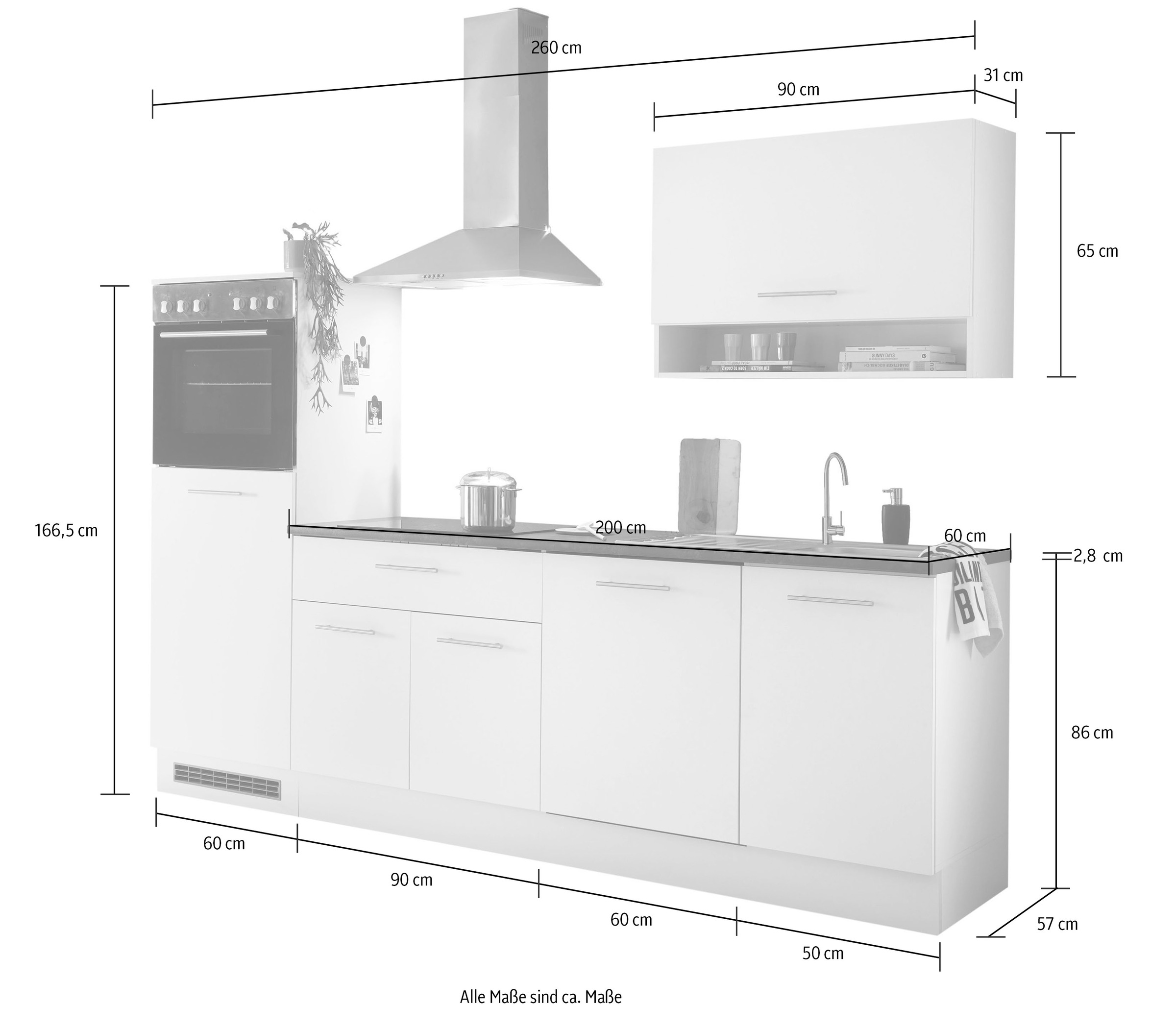 BASIC by Balculina Küchenzeile »Eddi« Breite 260 cm, wahlweise mit E-Geräten