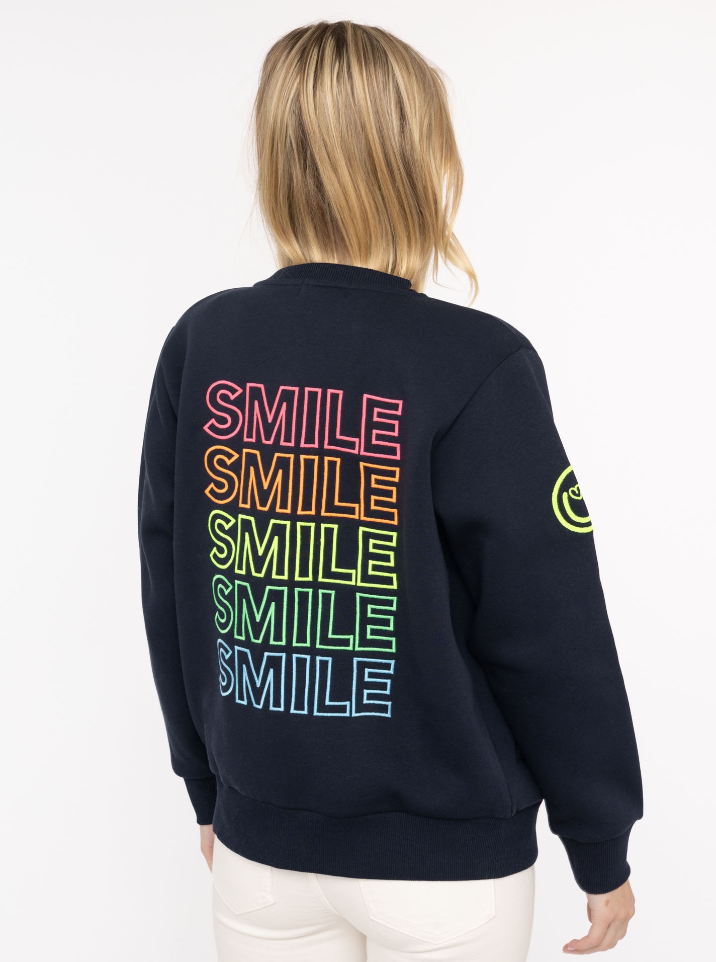 Zwillingsherz Sweatjacke »"Smile Regenbogen"« mit Reißverschluss, Rippbündchen, Eingriffstaschen, großer Stickerei