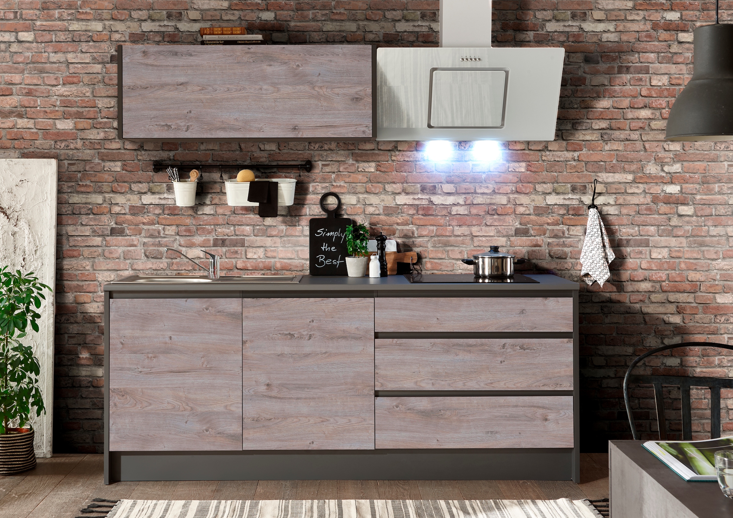 BASIC by Balculina Küchenzeile »Less«, (Set), ohne E-Geräte, Breite 210 cm + 150 cm