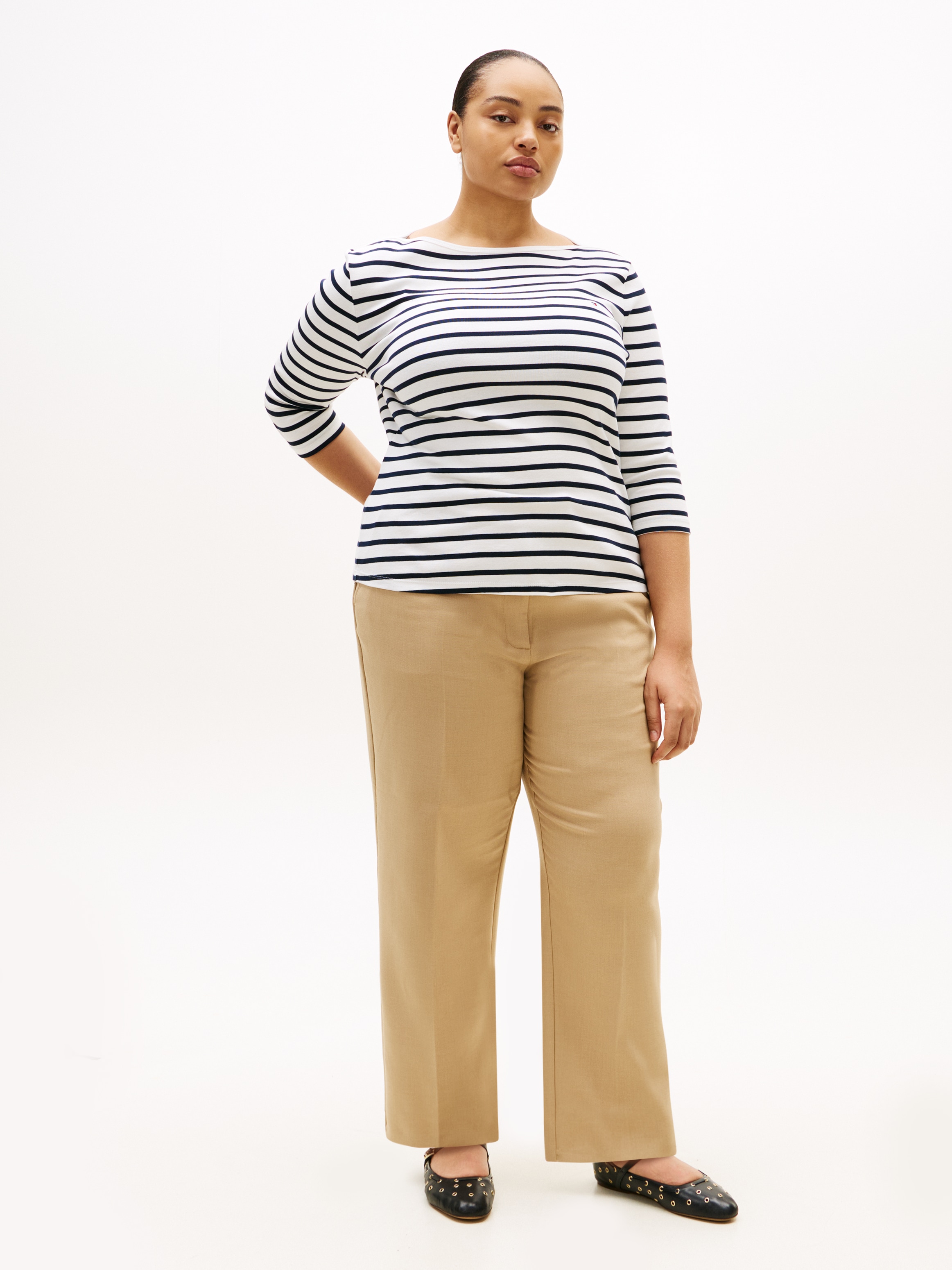 Tommy Hilfiger Curve T-Shirt »CRV SLIM CODY BOAT-NK 3/4SLV« in Großen Größen, 3/4 Ärmel, Logostickerei