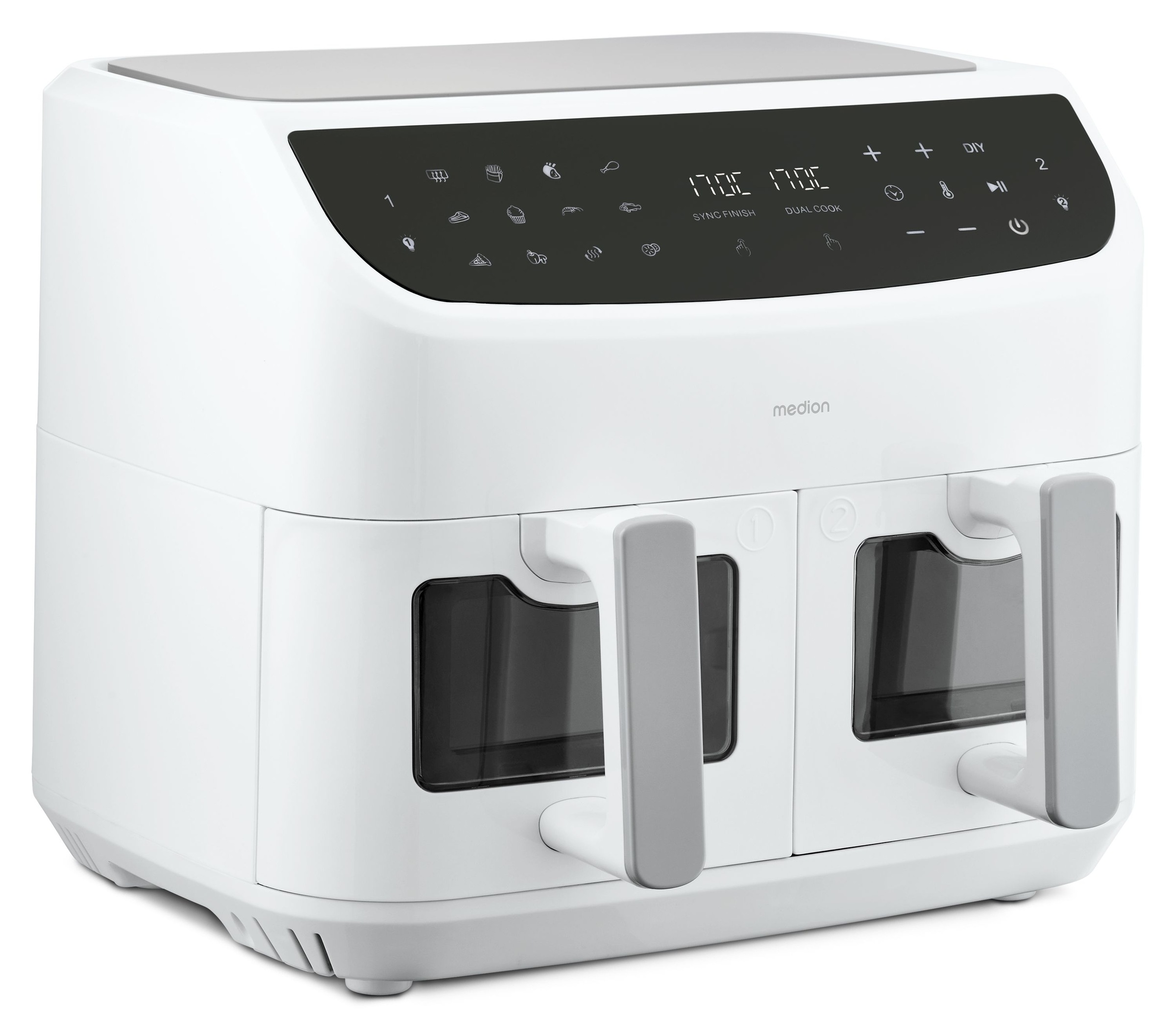 Medion® Heißluftfritteuse »P20 XL (MD 11760) 8,7 L Korbvolumen, 9 Automatikprogramme, Dual Cook«, 2400 W, Temperatur 50 - 200 °C, ILAG Beschichtung, Sync-Finish