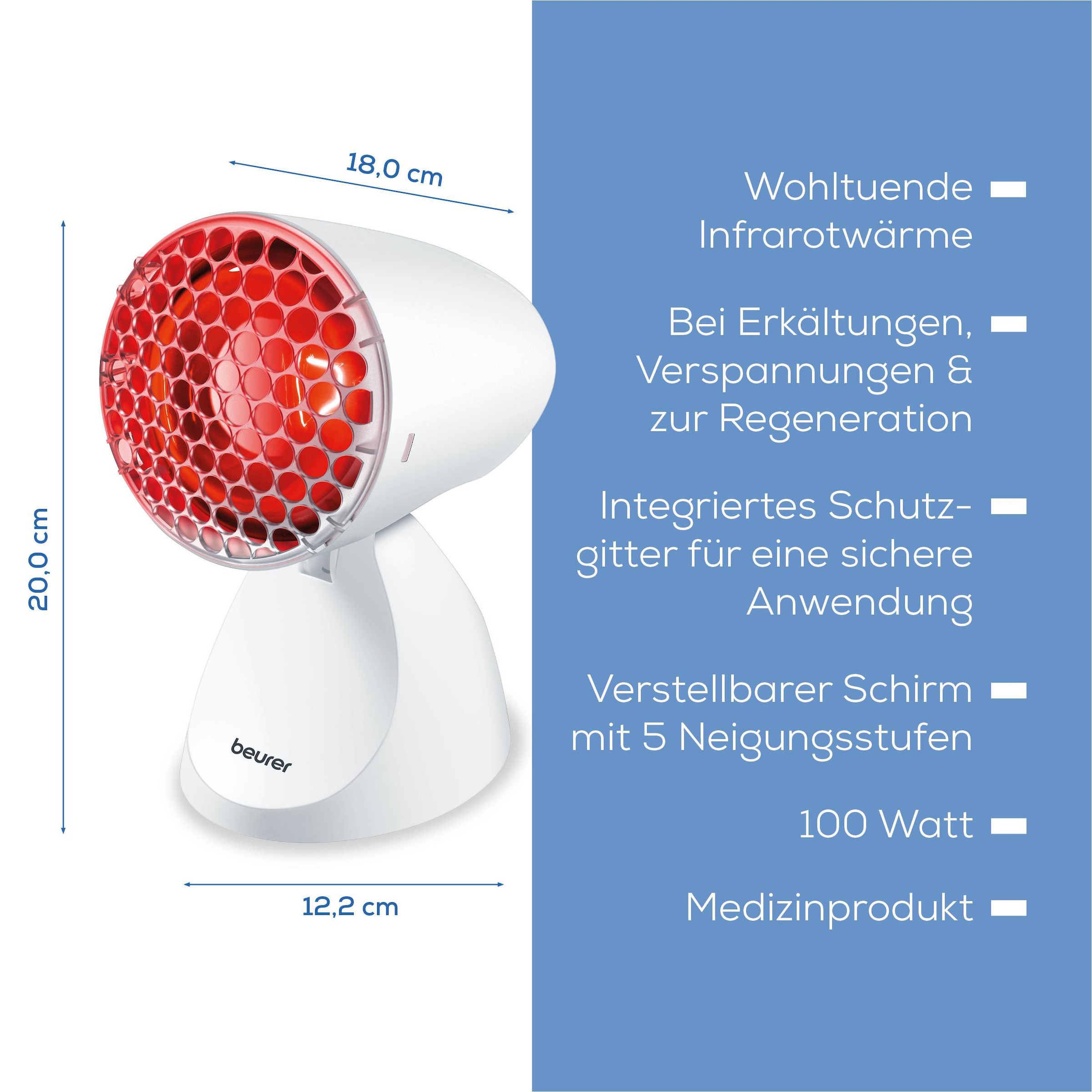 BEURER Infrarotlampe »IL 11 tiefenwirksame Wärmelampe mit 100 Watt, Medizinprodukt« wohltuende Wärme bei Erkältungen und Muskelverspannungen