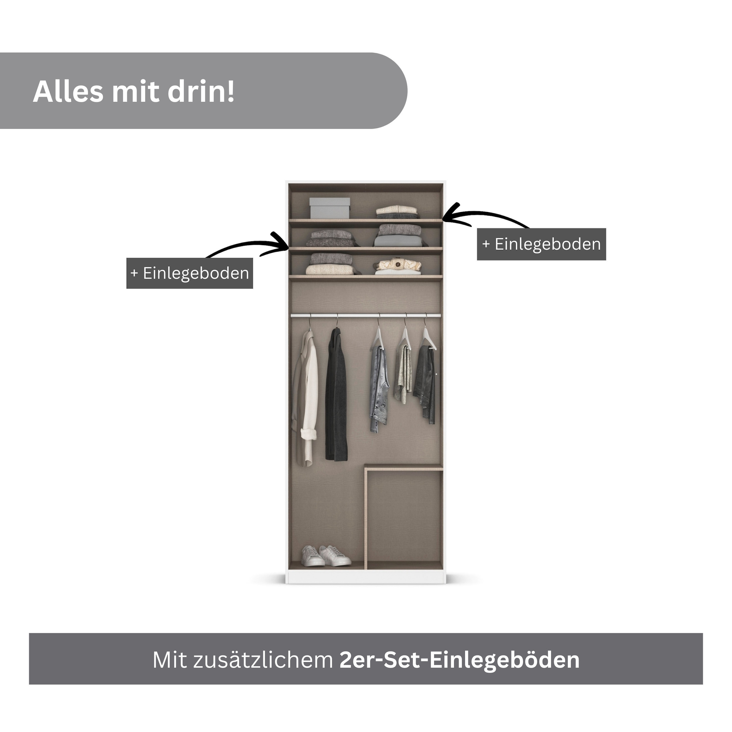 OTTO home Drehtürenschrank »Kleiderschrank Schrank Garderobe AGORDO mit Dekor- oder Hochglanzfront« in zwei Griff-Farben, Breiten 91-360 cm,  mit Außenschubkästen, in 7 Breiten und 2 Höhen MADE IN GERMANY