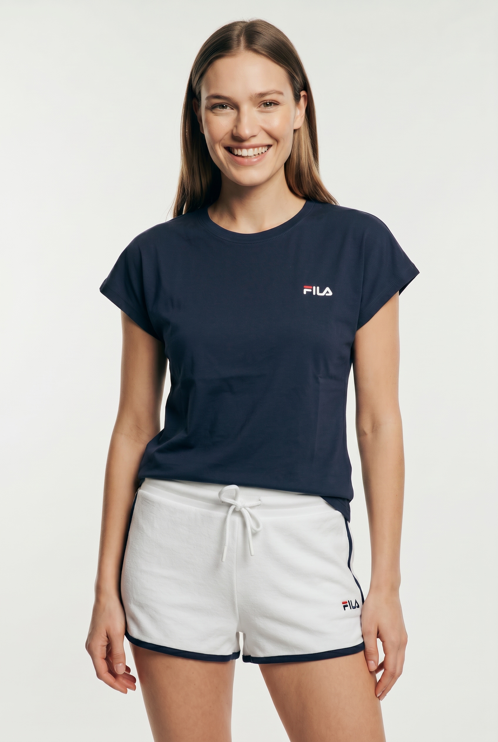 Fila Shorty »WOMAN JERSEY TOP + TERRY SPONGE SHORTS PYJAMAS« 2 tlg. mit kontrastreichen Paspeldetails