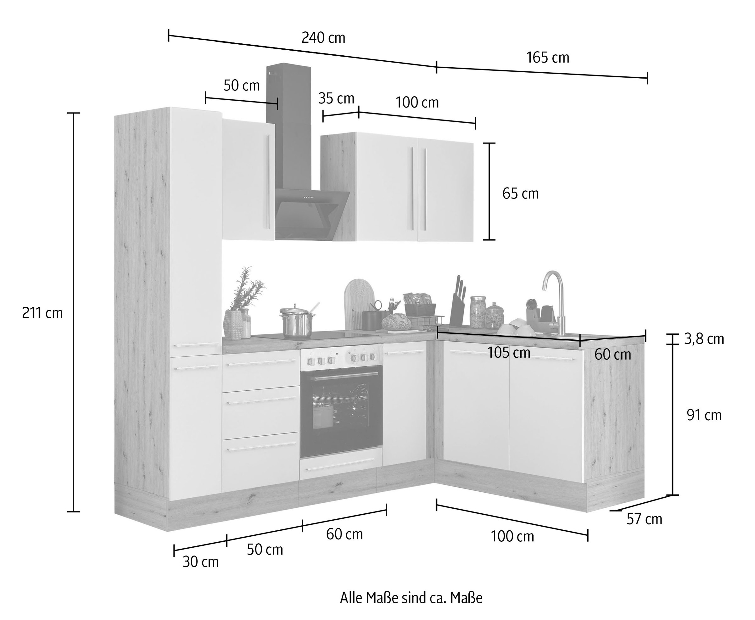 KOCHSTATION Winkelküche »Florida, Stellbreite 240x165 cm«, wahlweise mit E-Geräten, mit Softclose für Türen und Schubkästen