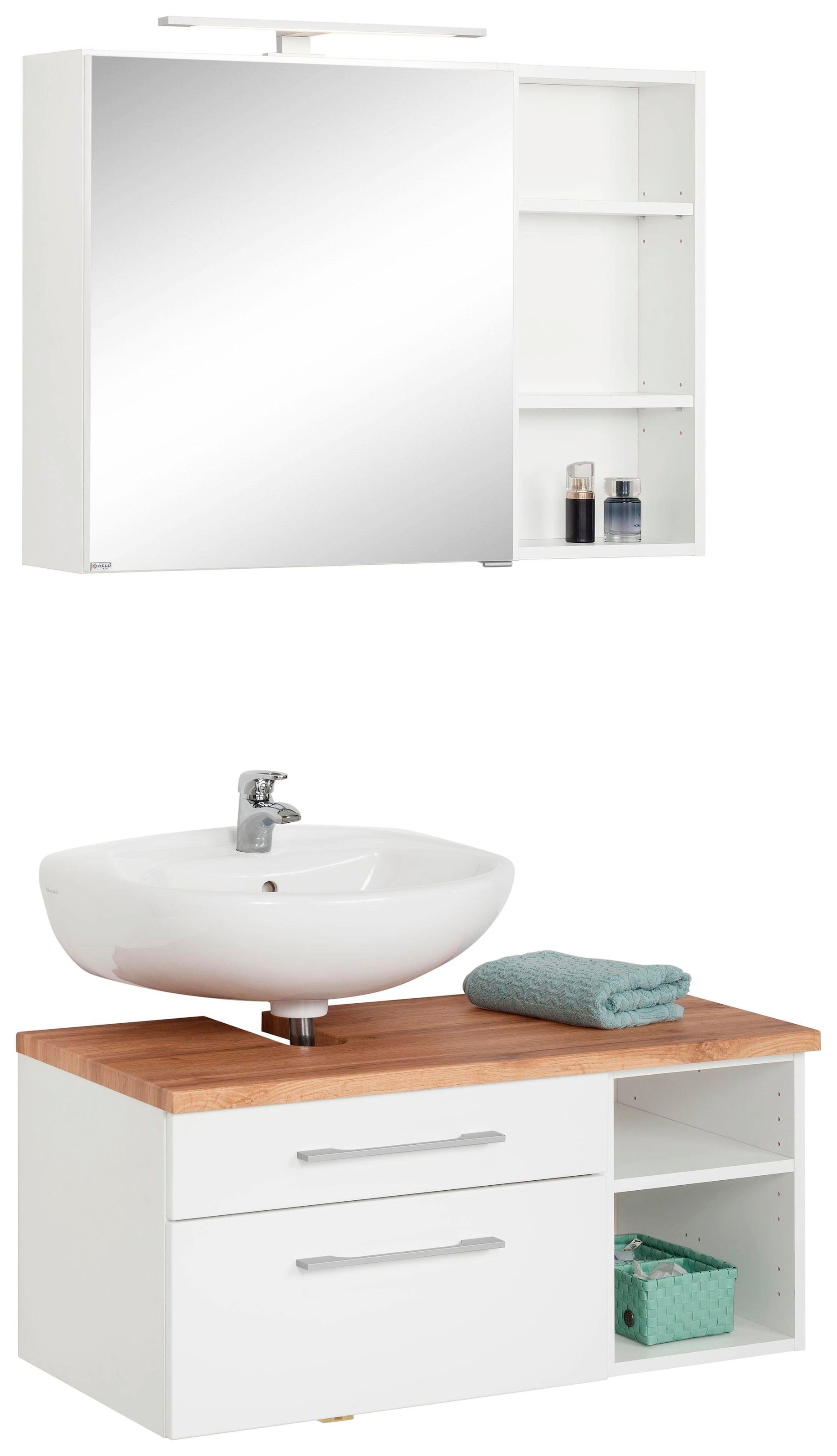 welltime Badmöbel-Set »Davos« 3 Stk. tlg. mit LED-Beleuchtung, Hängeschrank günstig online kaufen