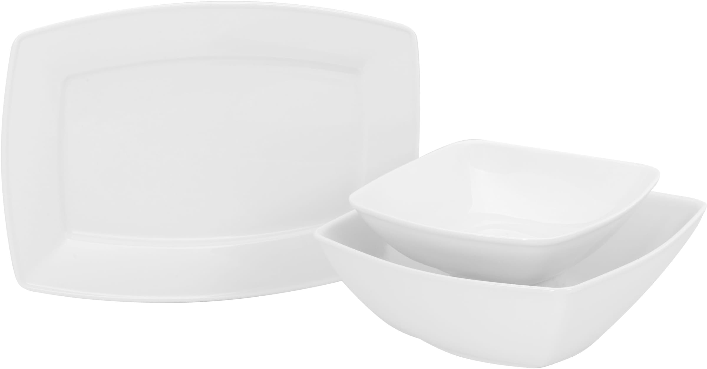 CreaTable Servier-Set »Victoria Weiss«, (Set, 3 tlg., 1 Servierplatte, 1 Mehrzweckschale, 1 Salatschale), Qualitätsporzellan, Klassisch weiß, Made in Europe