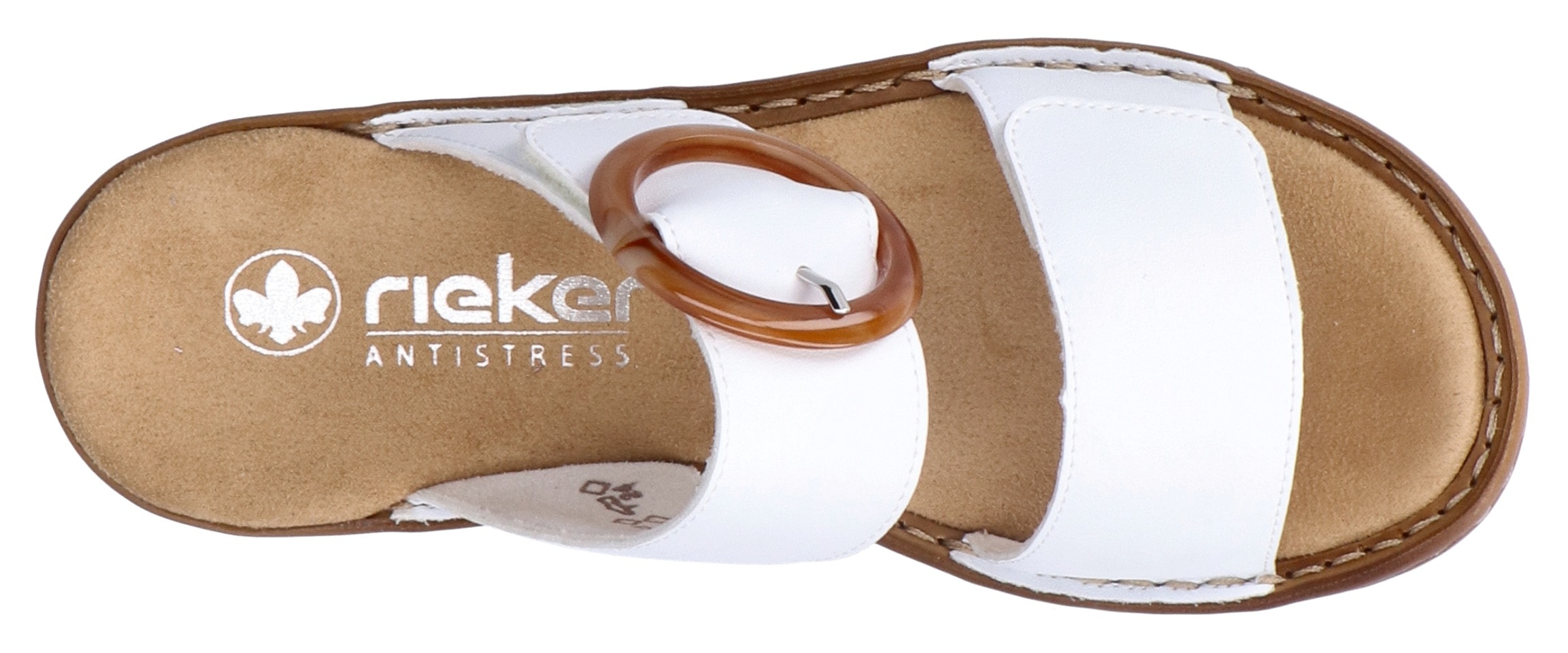 Rieker Pantolette, Keilabsatz, Sommerschuh, Schlappen mit großer Zierschnalle