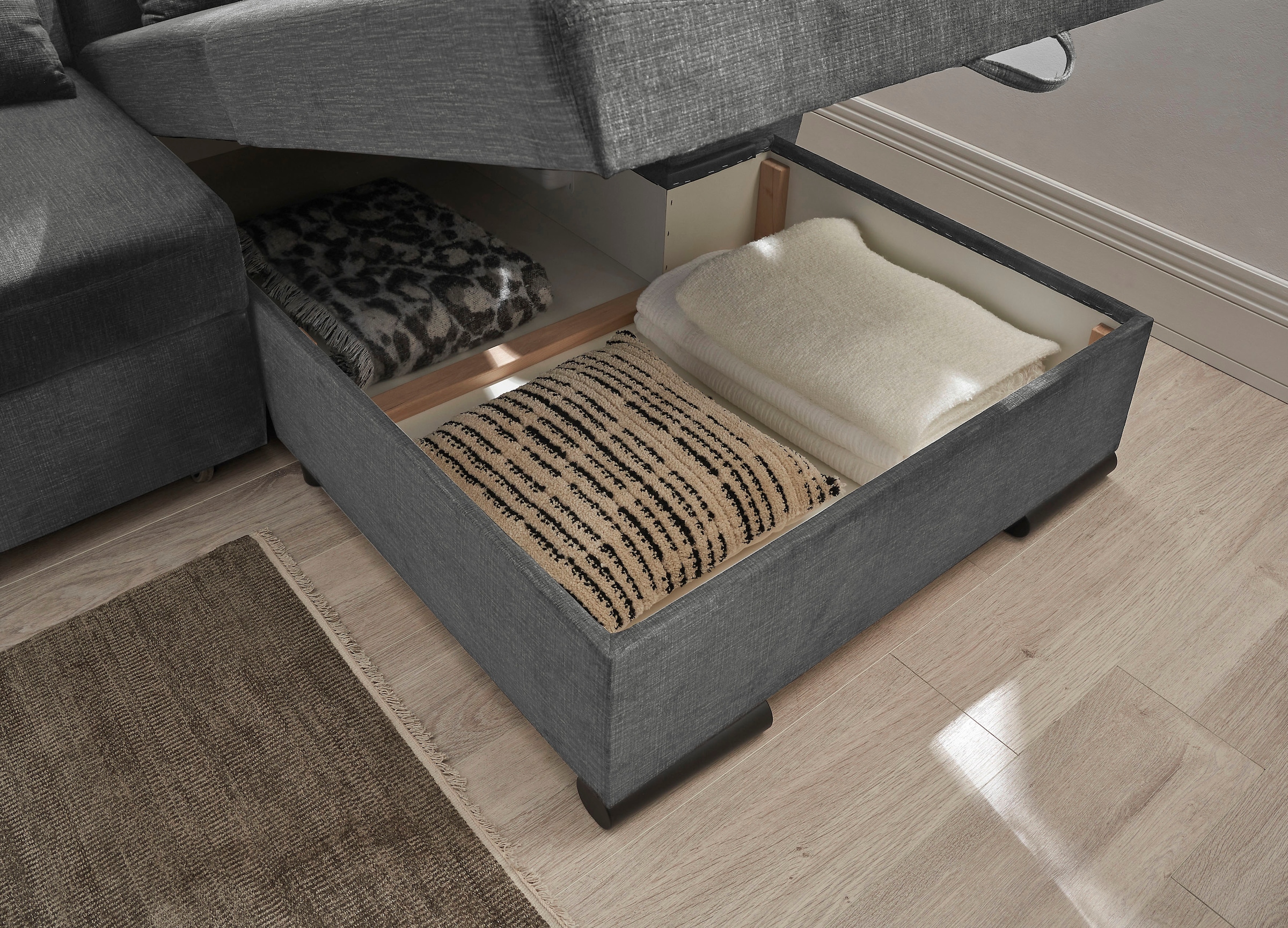 ED EXCITING DESIGN Ecksofa »Tampa L-Form«, mit Bettfunktion, Bettkasten & 3 Nierenkissen