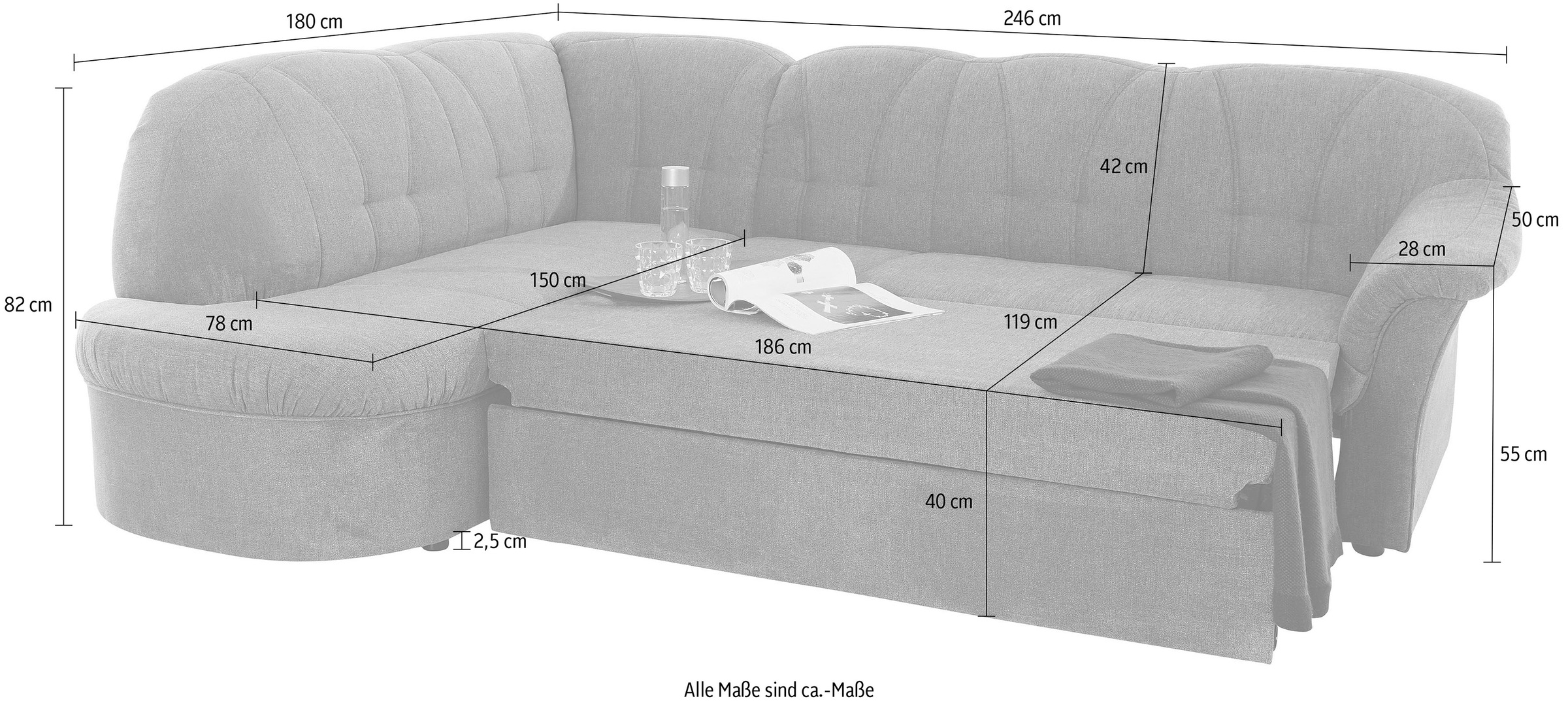 DOMO collection Ecksofa »Pegnitz, elegante Rückensteppung, zeitlose Formensprache, L-Form«, wahlweise mit Bettfunktion