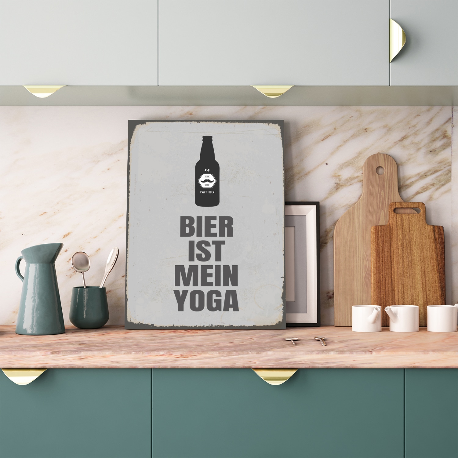 queence Metallbild »Bier Yoga Spruch Stahlschild Blechschild«, (1 St.), 20x30x0,2cm - mit 4 Lochbohrung