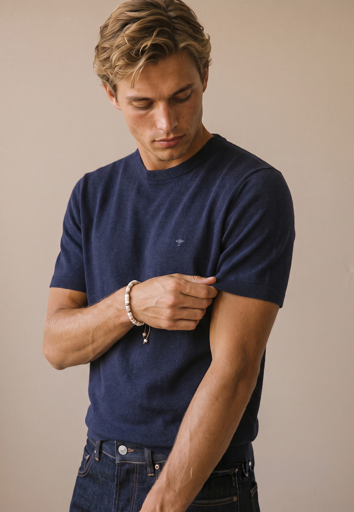 FYNCH-HATTON Strickpullover Sommerpullover - halbarm - mit Stickerei