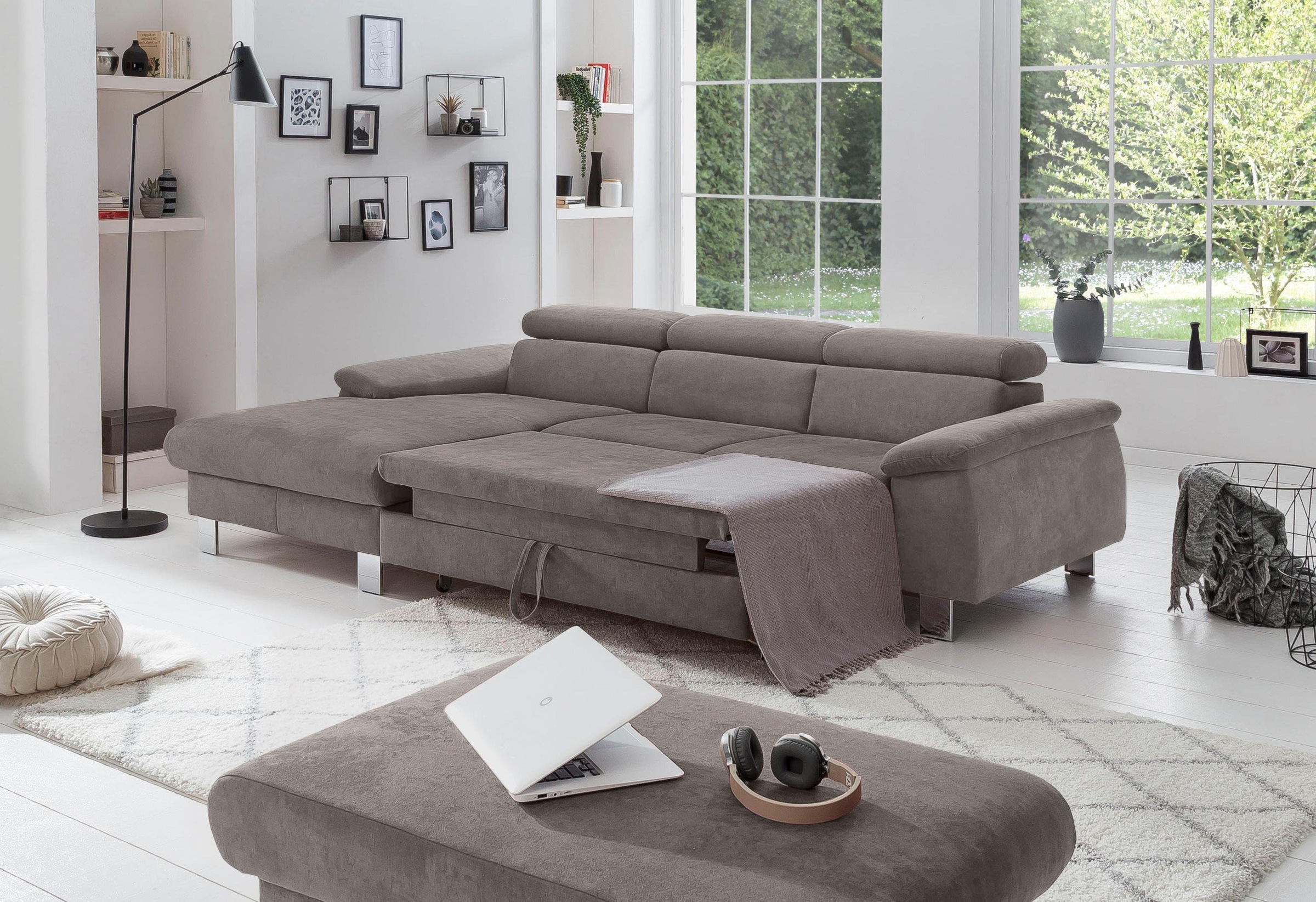 COTTA Ecksofa Komaris, Ecksofa, wahlweise mit RGB-LED-Beleuchtung und Bettfunktion/Bettkasten