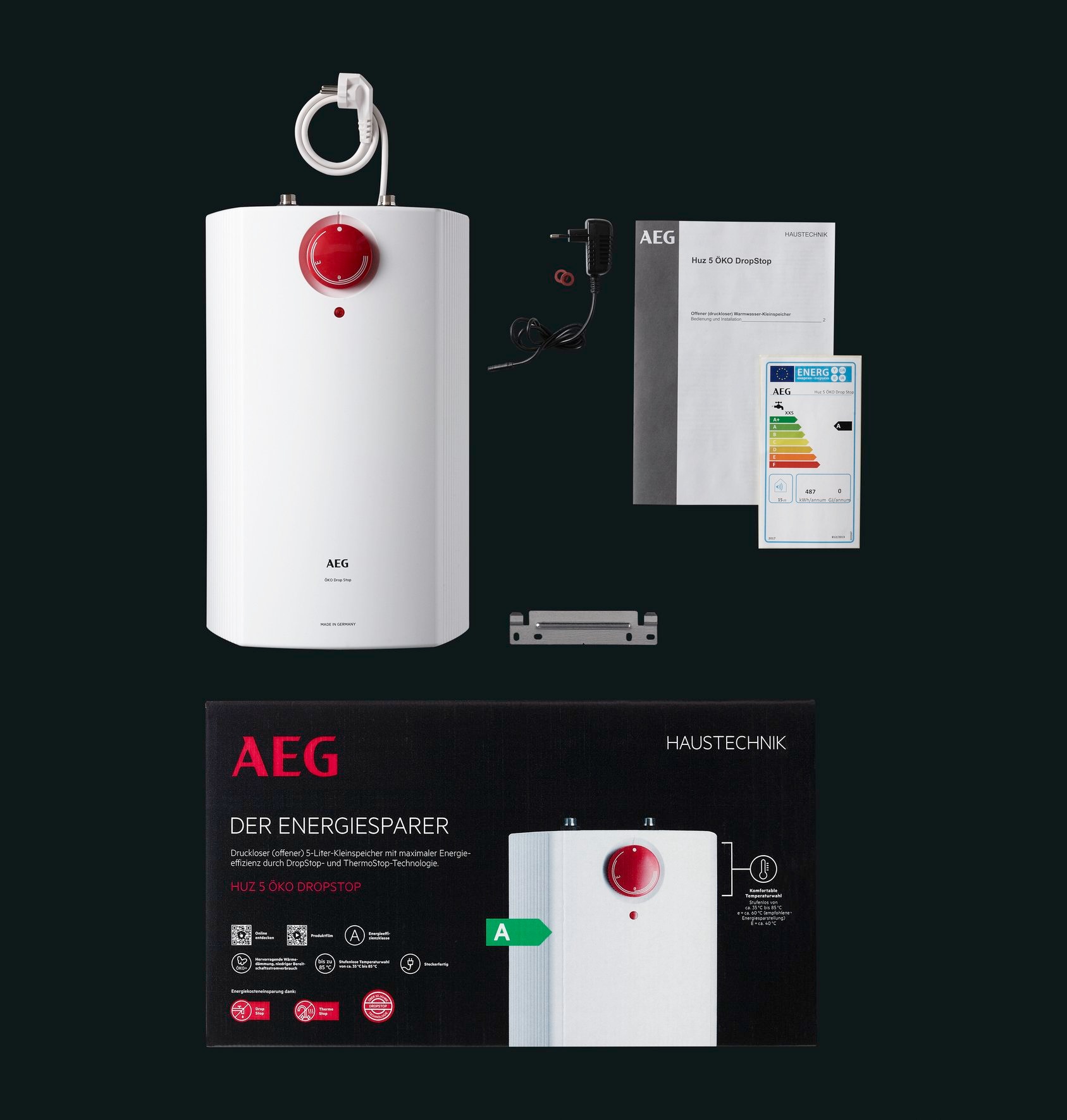AEG Haustechnik Kleinspeicher »Huz 5 DropStop, Untertischboiler 5 Liter« Niederdruck, mit Thermostop, mit Stecker