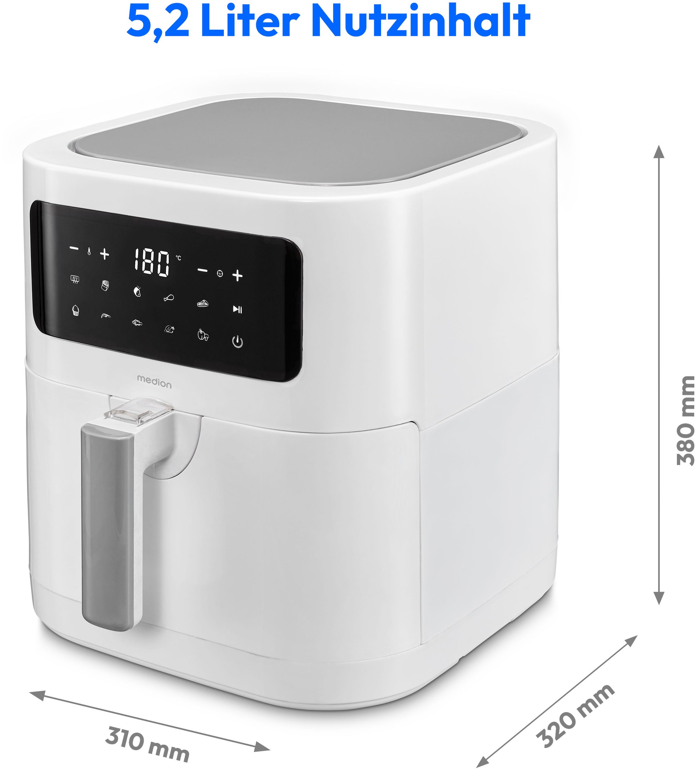 Medion® Heißluftfritteuse »MD11740  E40 XL, Nutzinhalt 5,2 L; Korb in Korb«, 2000 W, digitales Bedienfeld, 9 Automatikprogramme
