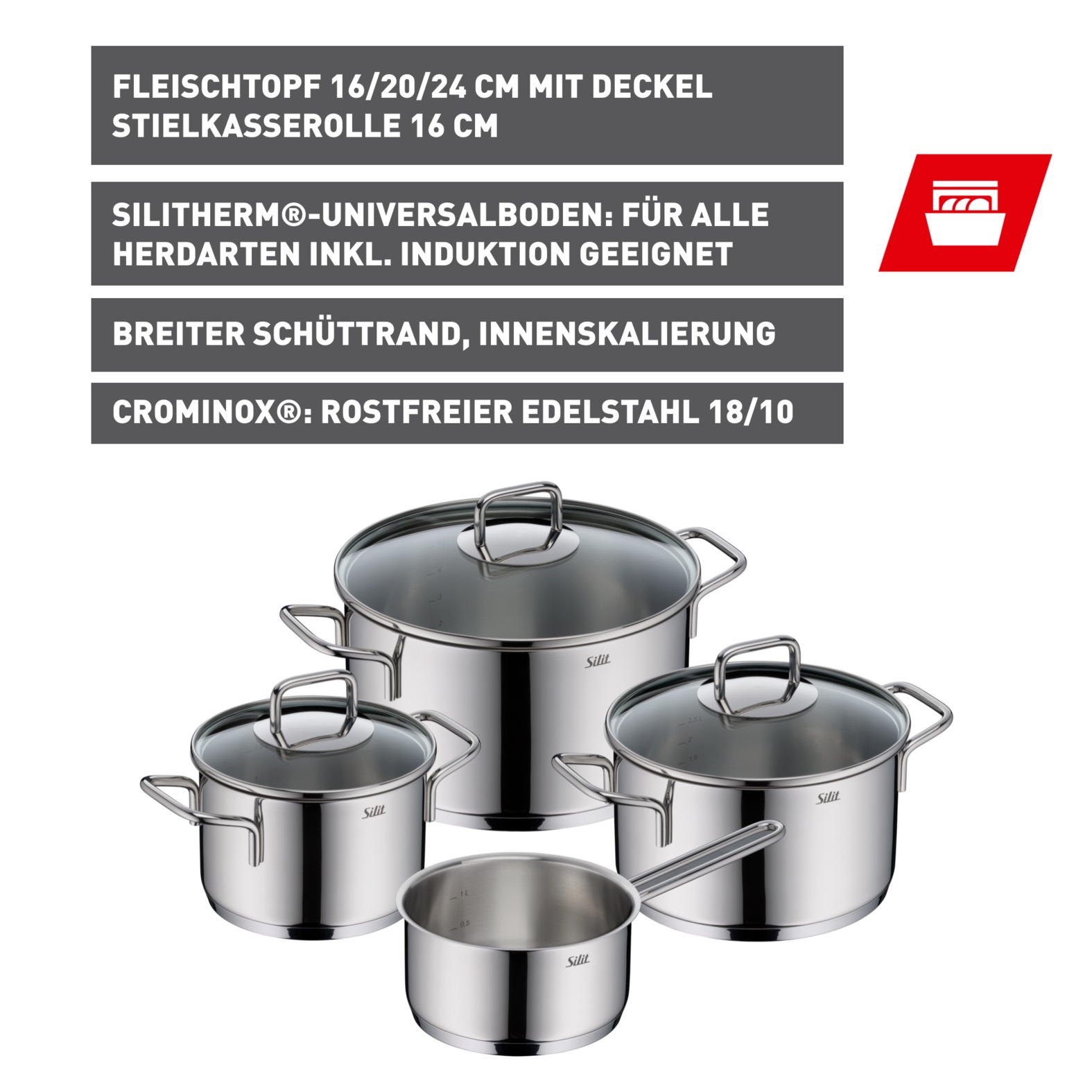 Silit Topf-Set »Extra Cook«, Edelstahl 18/10, (Set, 7 tlg., 4-teiliges Koch günstig online kaufen