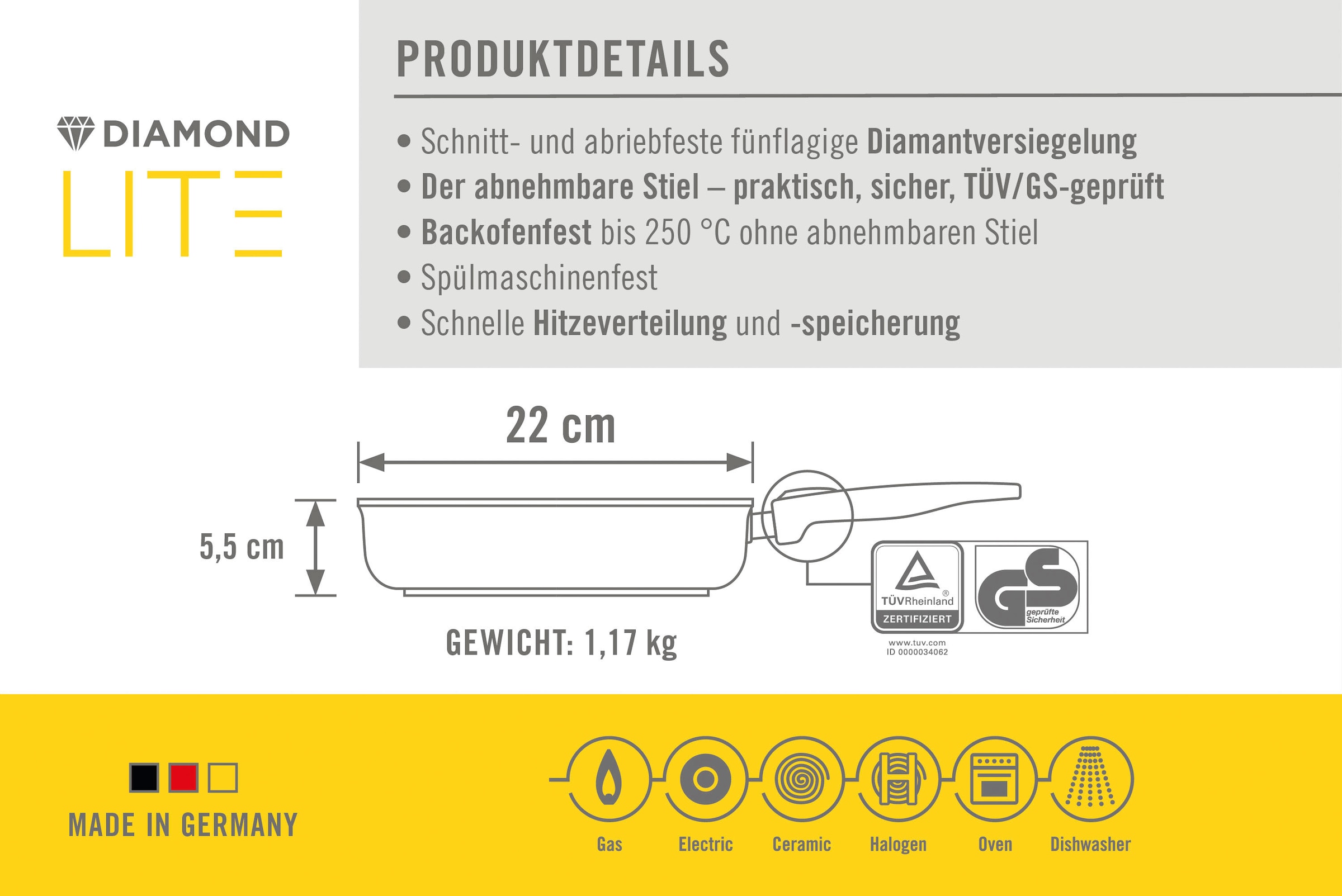 WOLL Schmorpfanne »Diamond Lite«, Aluminiumguss, (1 tlg.), von Hand gegossen, Made in Germany