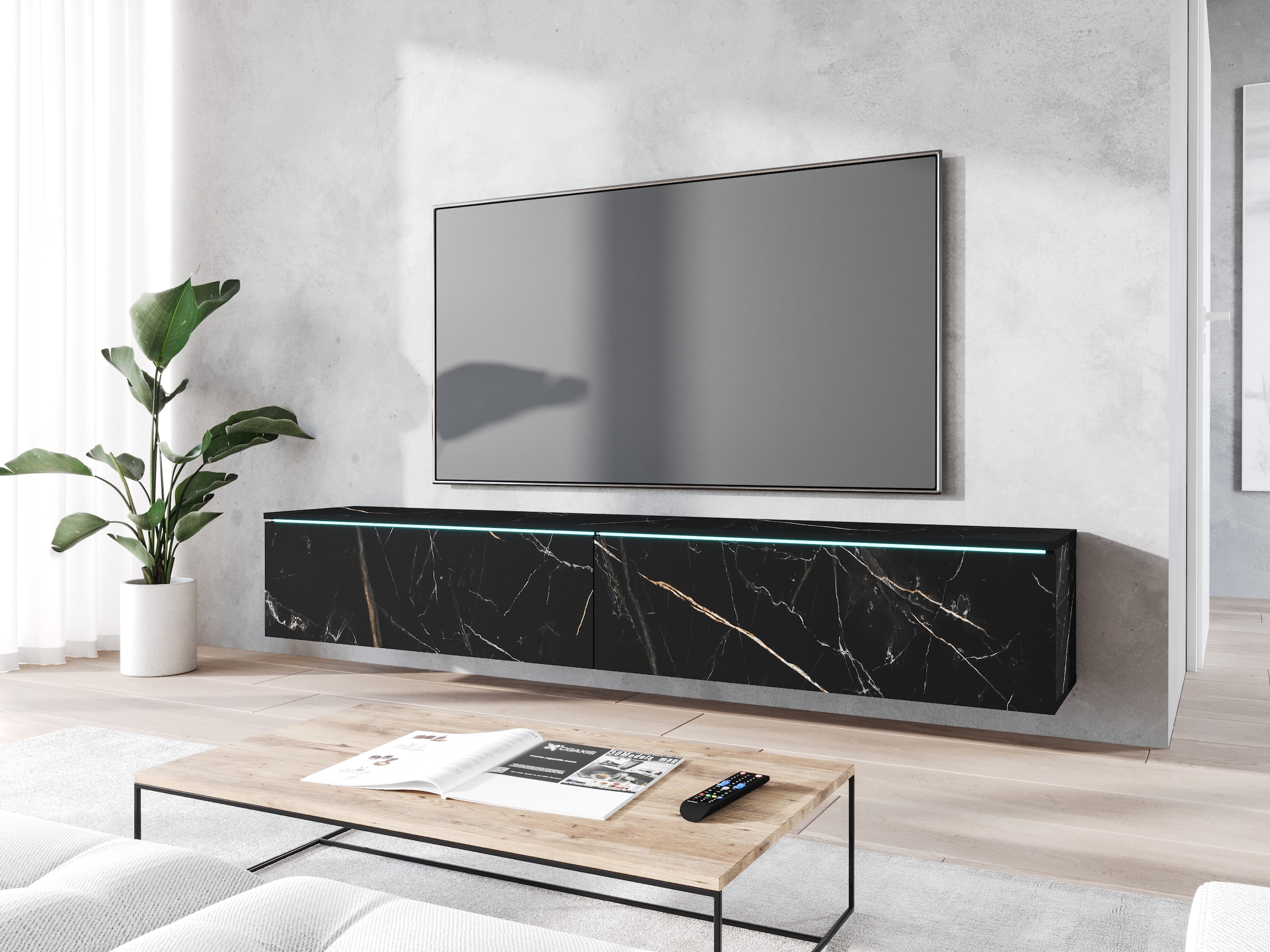 INOSIGN Lowboard »LOWBOARD VERA, wahlweise mit oder ohne Beleuchtung«, Modernes griffloses TV-Board, 180 cm TV-Schrank, stehend und hängend