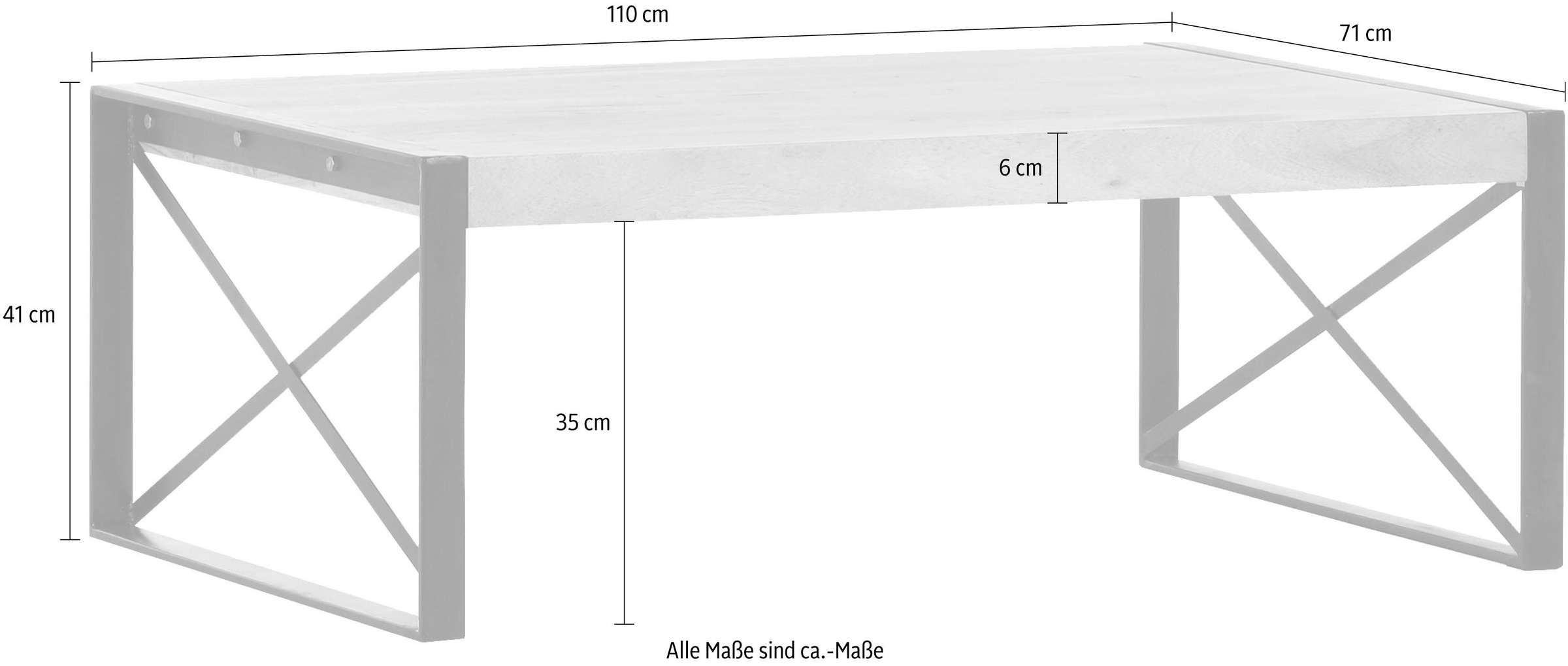 Factory Raten 110 kaufen Breite Couchtisch »Downtown«, massivem Gutmann Akazienholz, cm auf aus