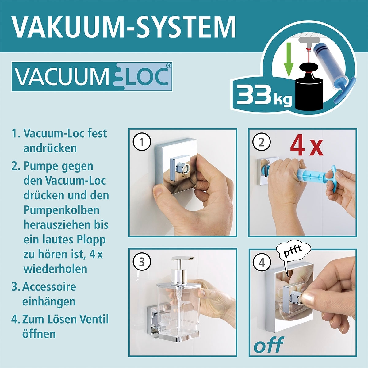 WENKO Duschablage »Vacuum-Loc Quadro«, 1 Ablage