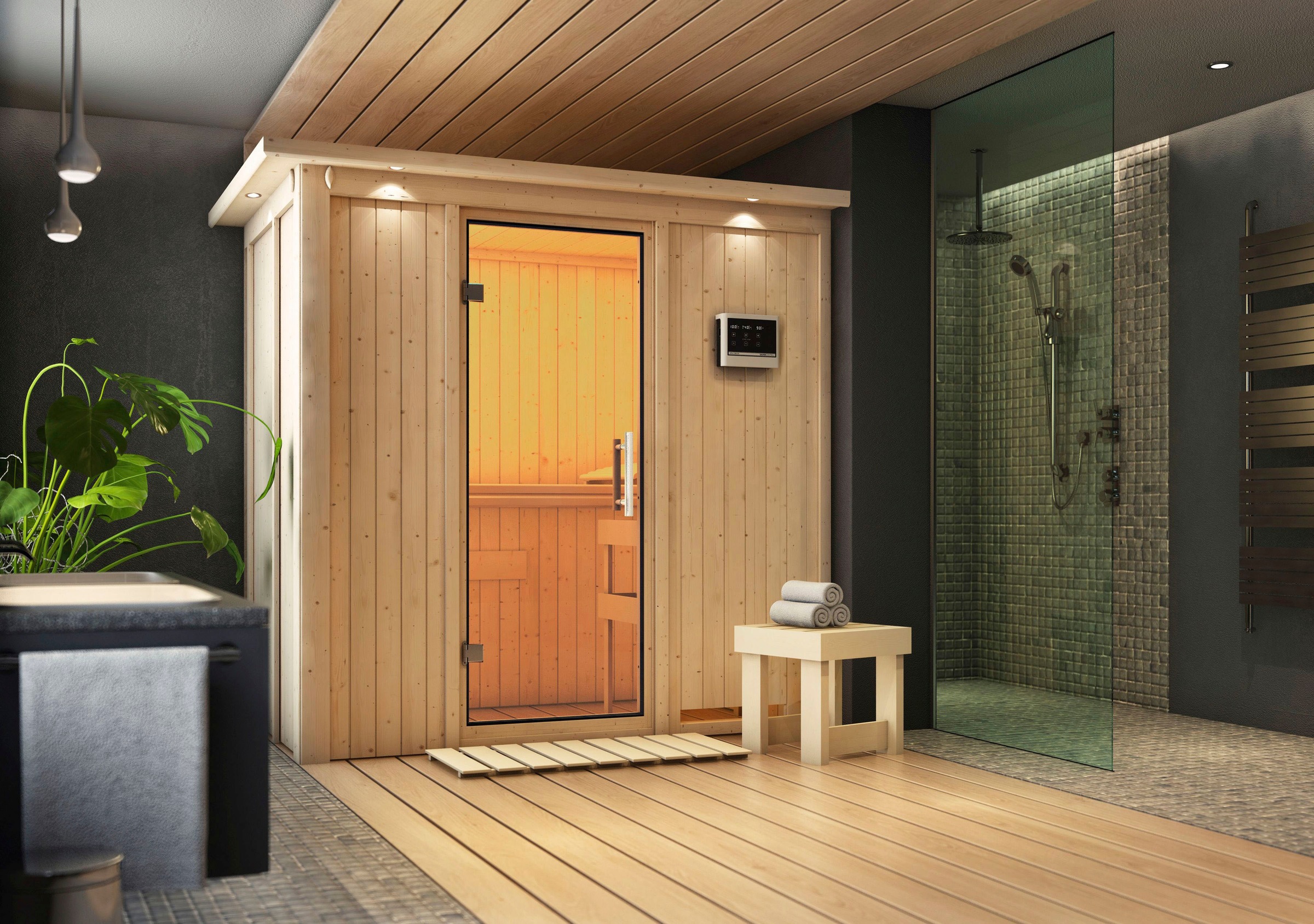 Karibu Sauna »Vada«, 9 KW-Ofen mit externer Steuerung