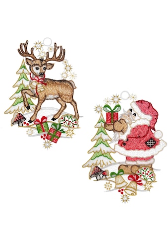 Fensterbild »Weihnachtsmann und Hirsch«