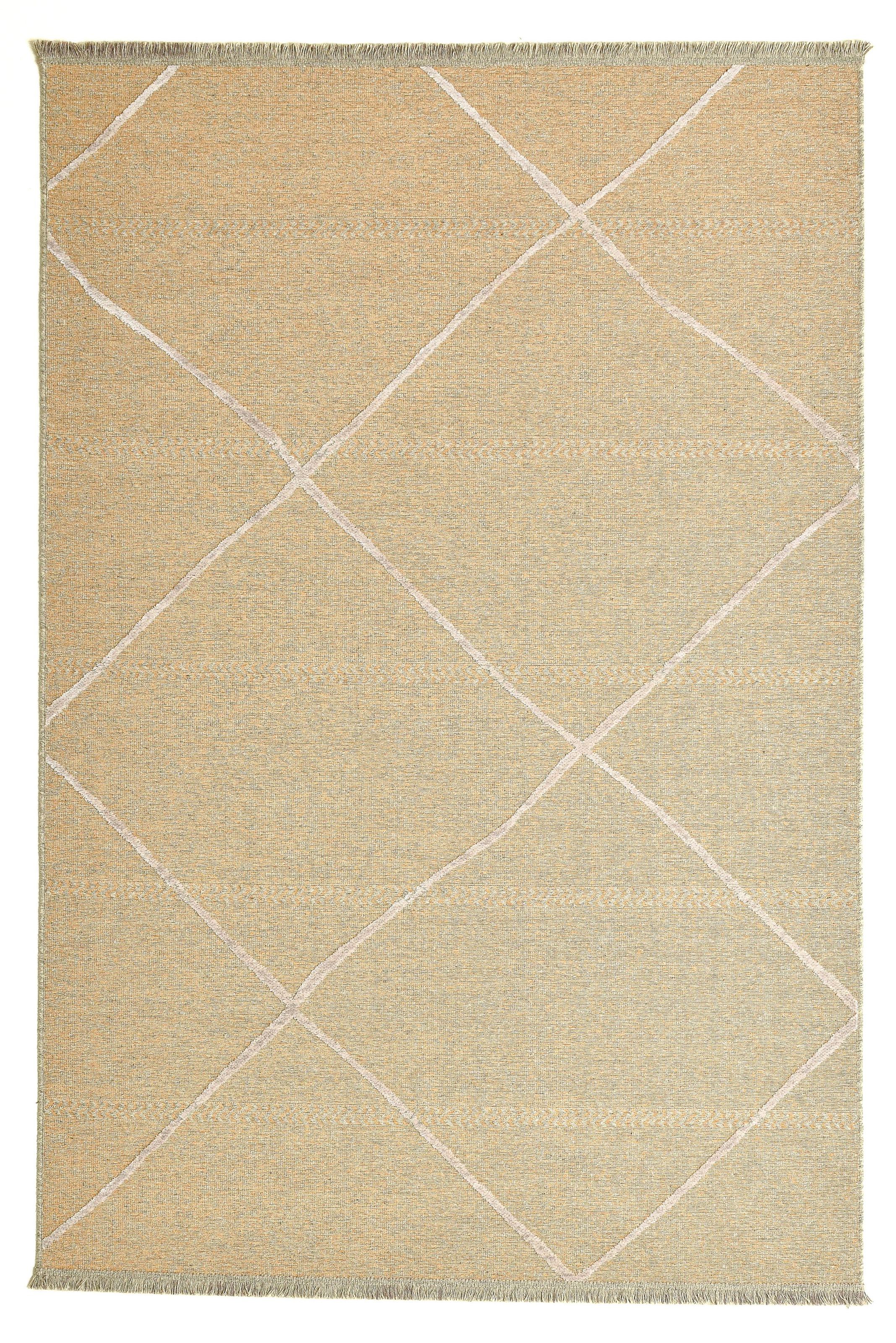 Sansibar Teppich »Braderup«, rechteckig, 2 mm Höhe, Flachgewebe, modernes Scandi Design, Motiv Rauten, mit Fransen