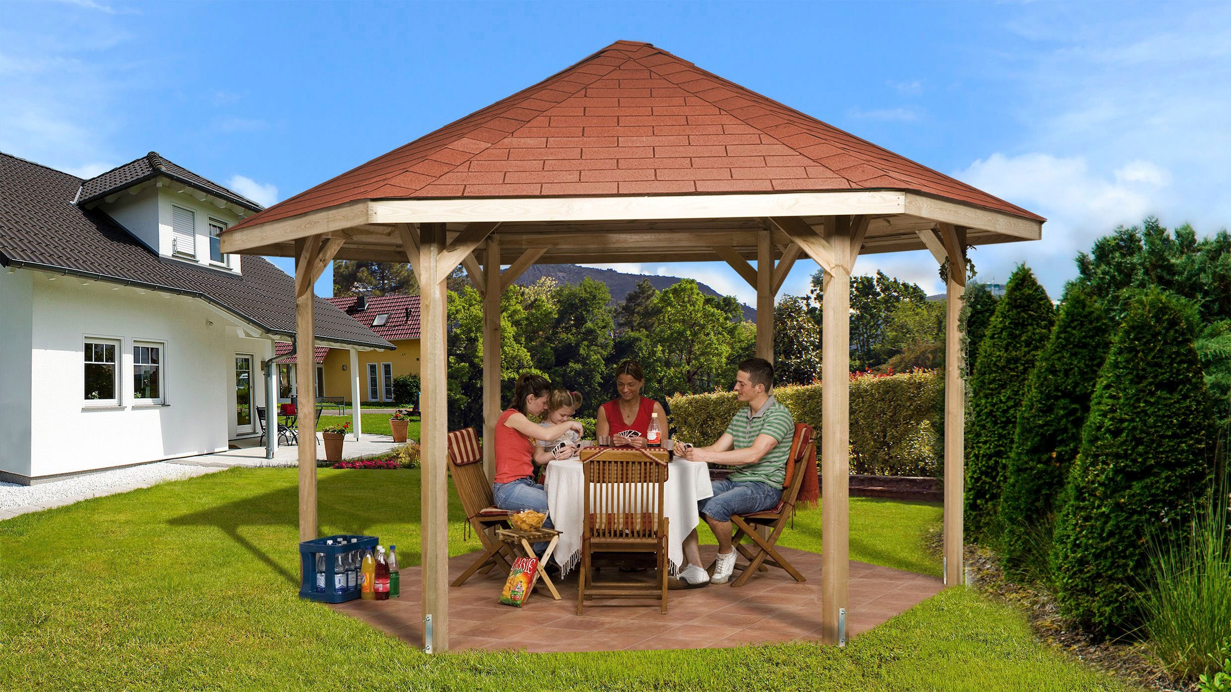 weka Pavillon »656 Gr.2, inkl. roten Dachschindeln«, 19 mm Massivholzdach