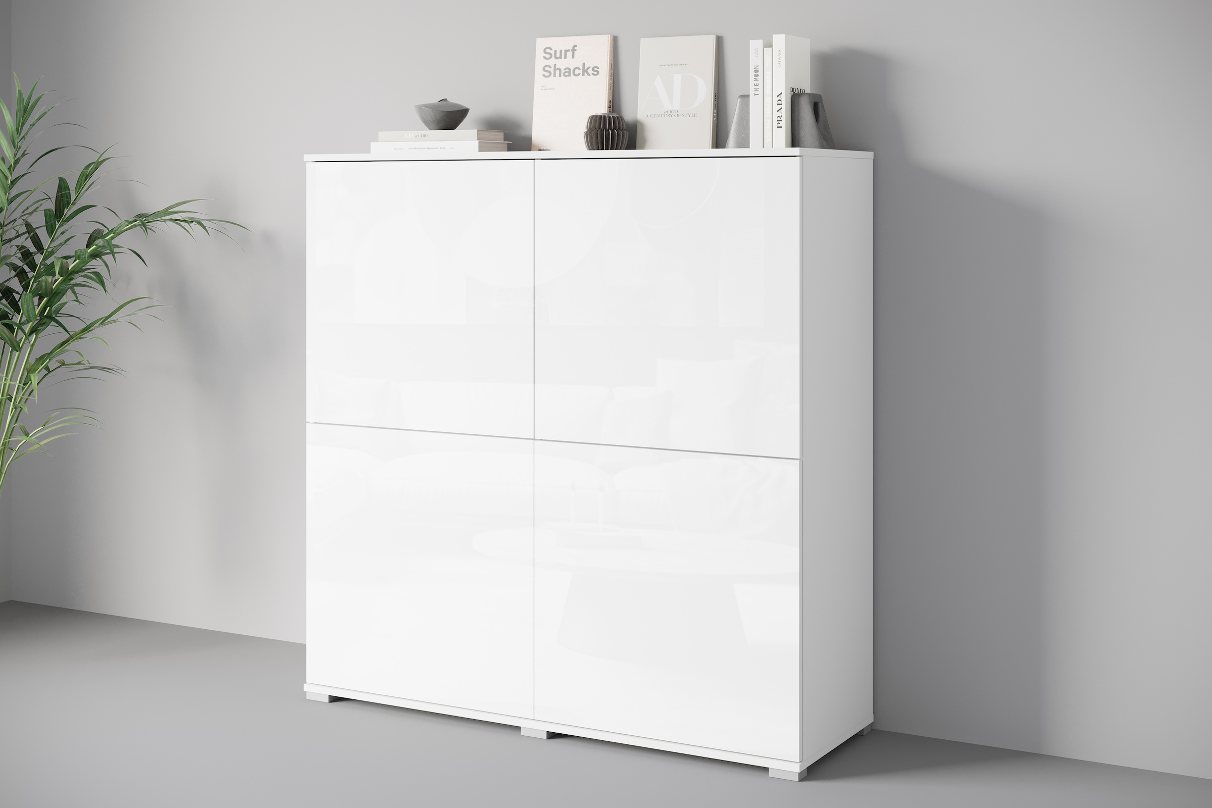 INOSIGN Highboard »Kenia, moderne grifflose Hochkommode mit 4 Türen, Breite 120 cm«, (1 St.), Push-to-Open-Fronten, höhenverstellbaren Einlegeböden