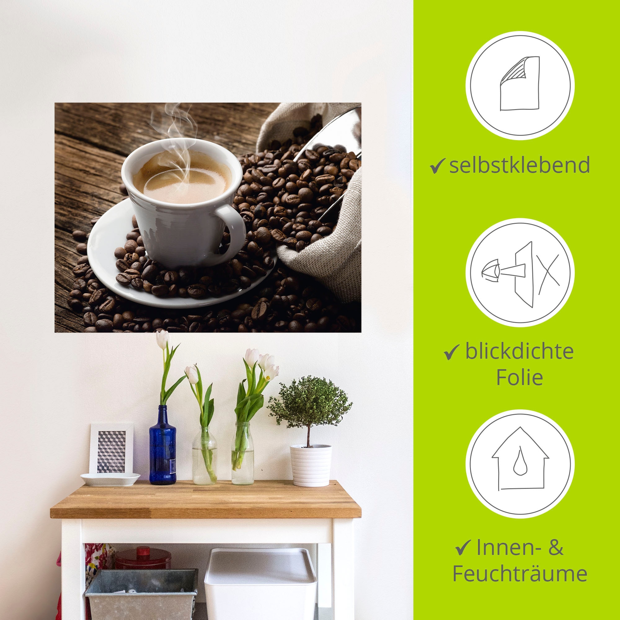 Artland Wandbild »Heißer Kaffee - dampfender Kaffee«, Getränke, (1 St.), als Alubild, Outdoorbild, Leinwandbild, Poster, Wandaufkleber