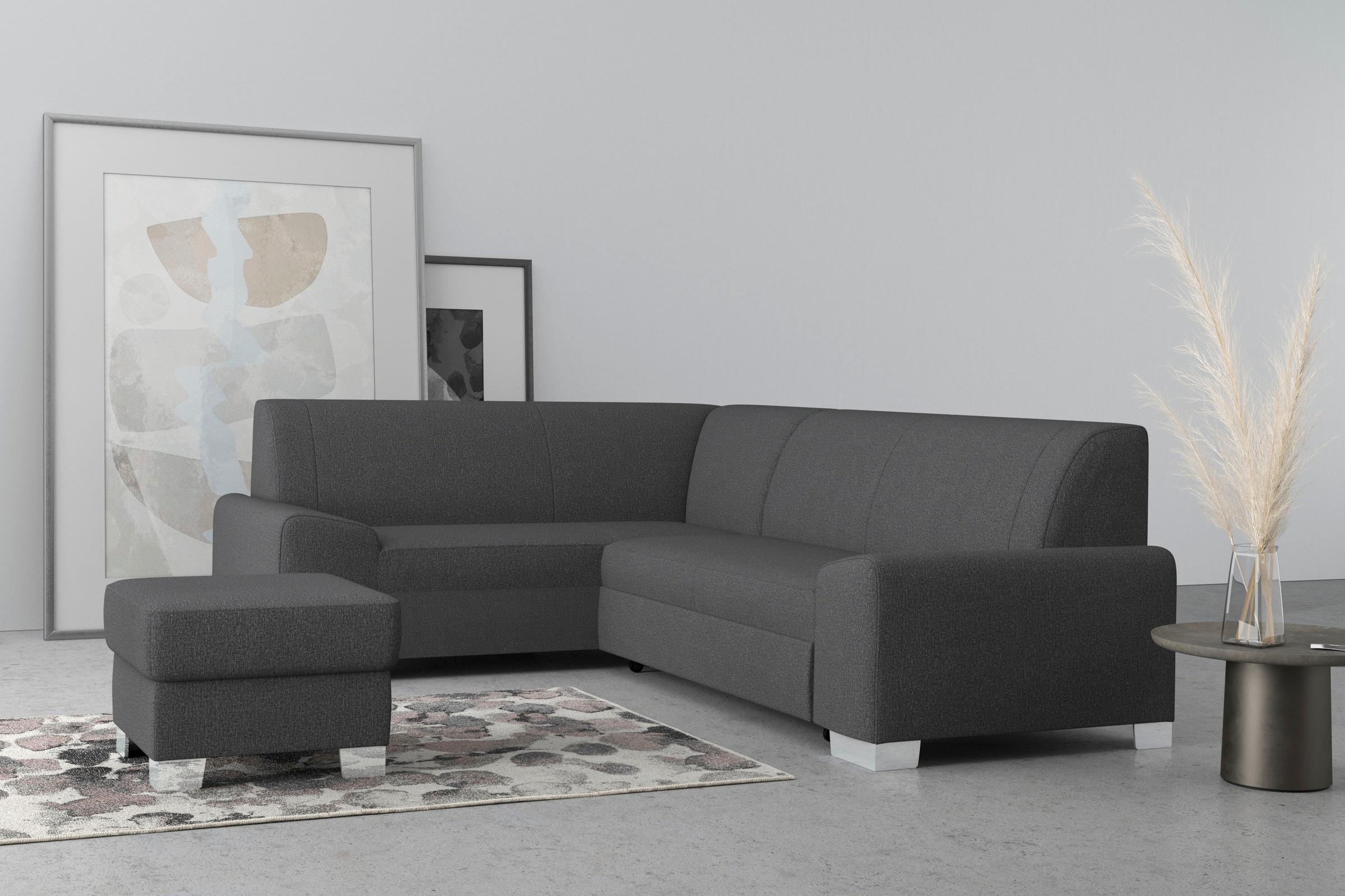 DOMO collection Ecksofa »Anzio in kubischer Formensprache, flache Armlehnen, L-Form«, Wahlweise mit Bettfunktion und Federkern für hohen Sitzkomfort