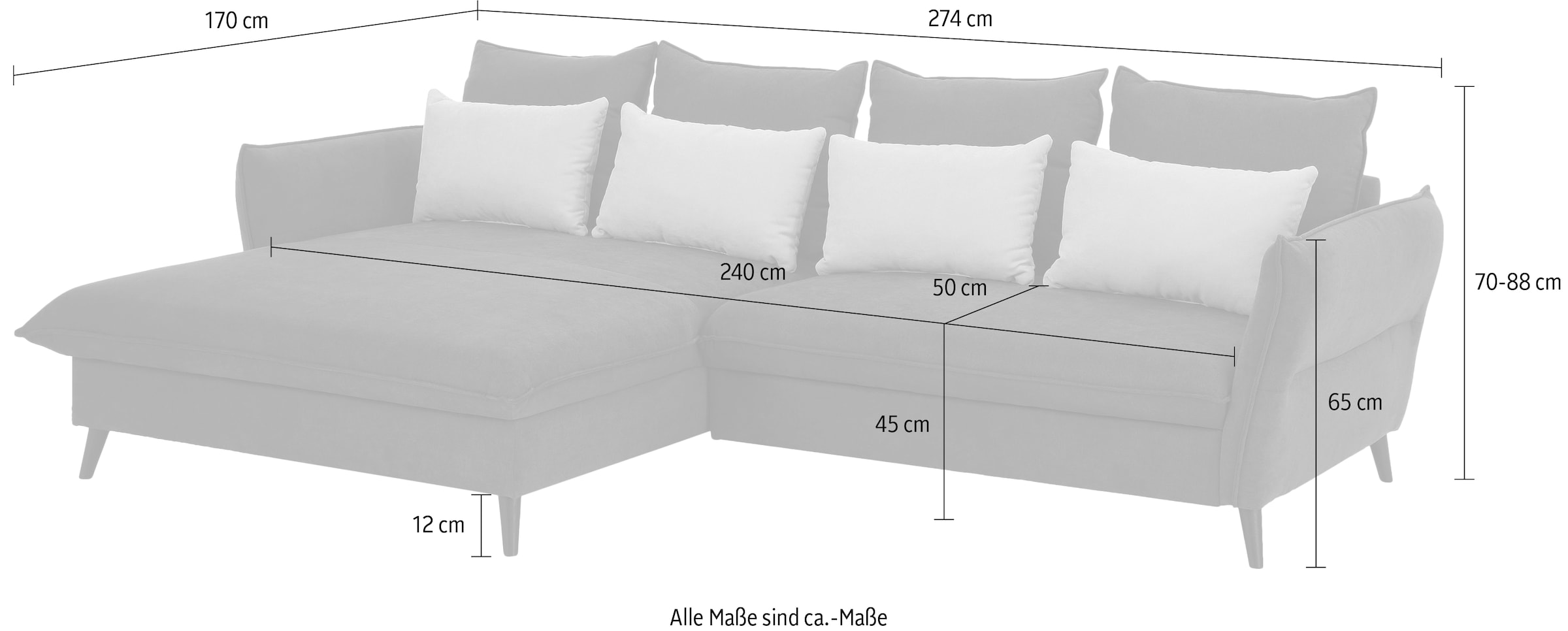 Home affaire Ecksofa »Tirano, moderne Optik, komfortabel, Breite 274cm,L-Form« wahlweise mit Bettfunktion und Bettkasten
