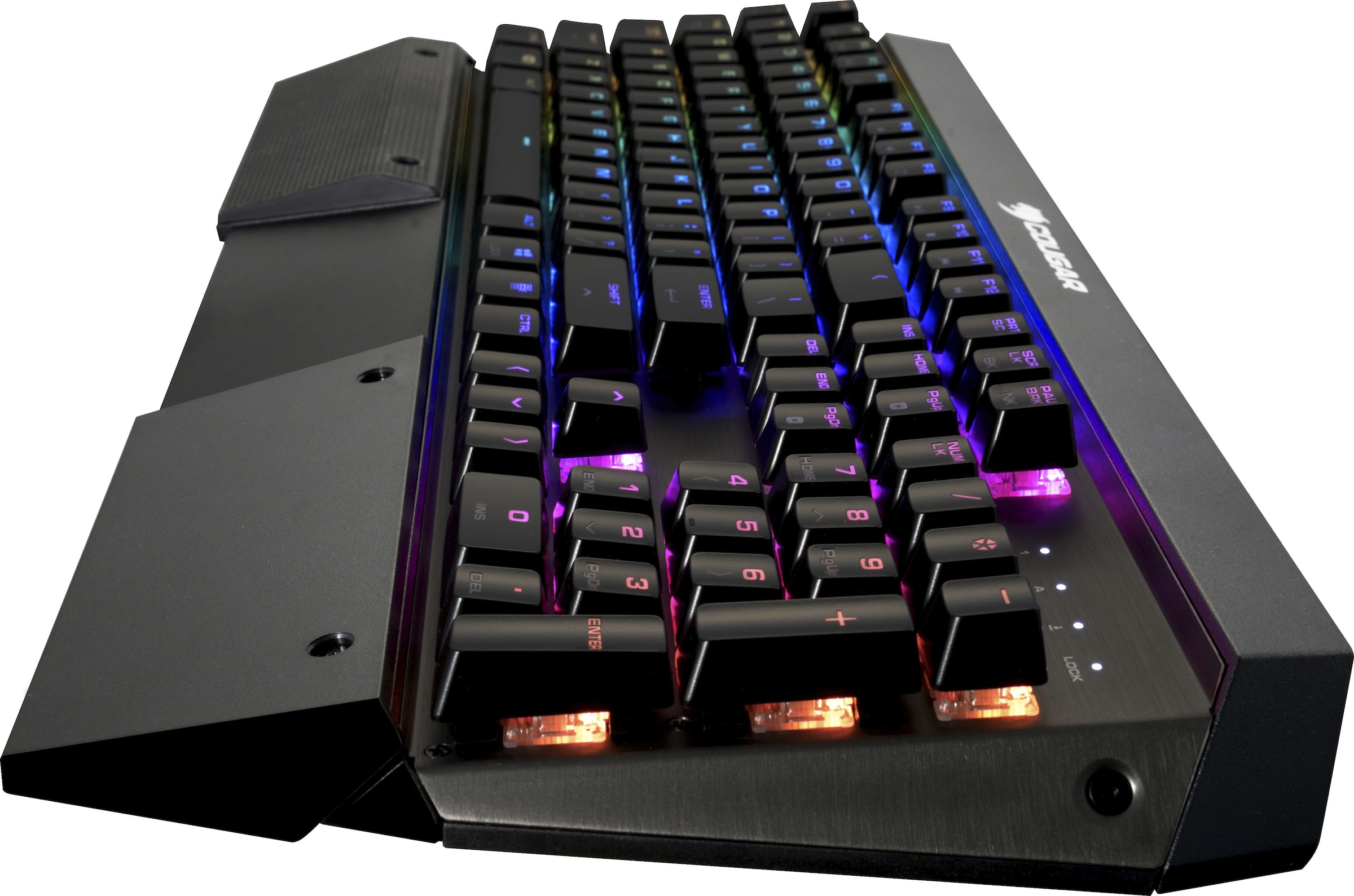 Cougar Gaming-Tastatur »ULTIMUS RGB Mechanisch«, (Easy-Switch-Fn-Tasten-Lautstärkeregler-Makro-Tasten-Multimedia-Tasten-Profil-Speicher-Windows-Sperrtaste-Ziffernblock), CHERRY RGB MX-Tasten