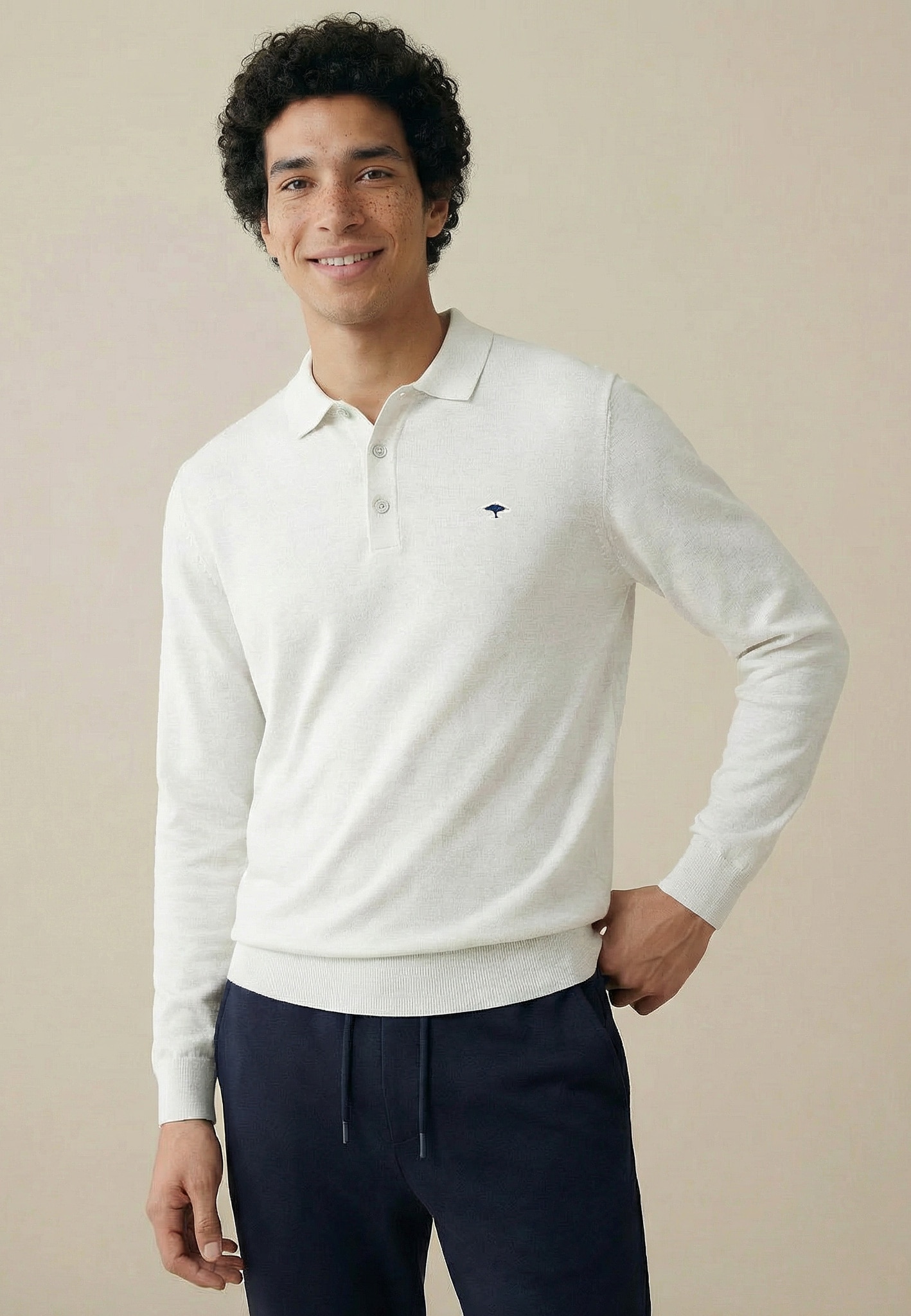 FYNCH-HATTON Strickpullover aus Baumwolle, mit Polokragen und kurzer Knopfleiste