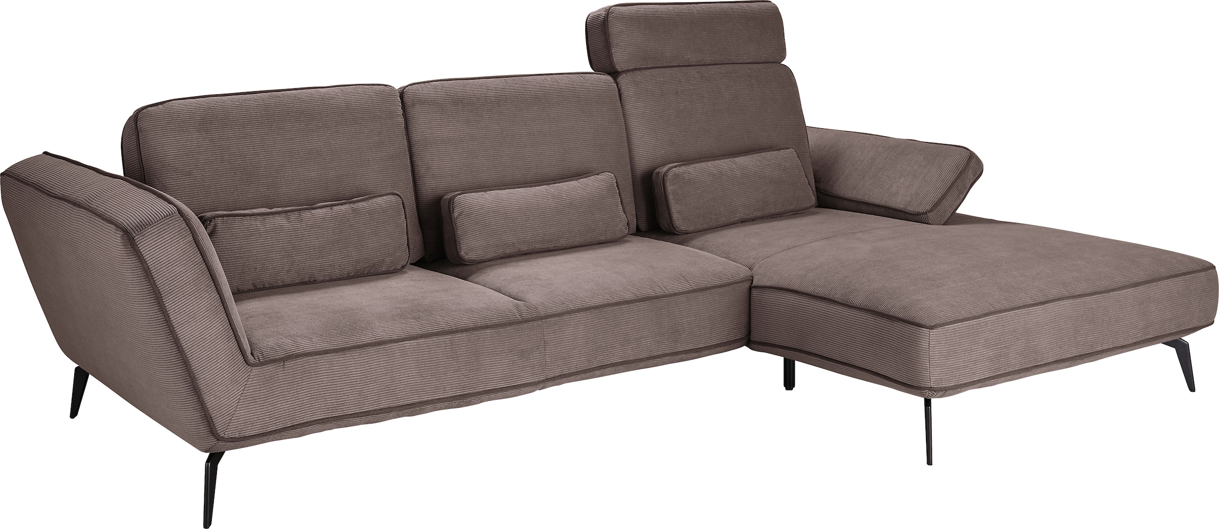 set one by Musterring Ecksofa »SO 4500, Füße schwarz matt, inkl Schwenkrückenfunktion, Cord, L-Form« wahlweise mit Kopfstütze/Armteilverstellung/Rückenneigung