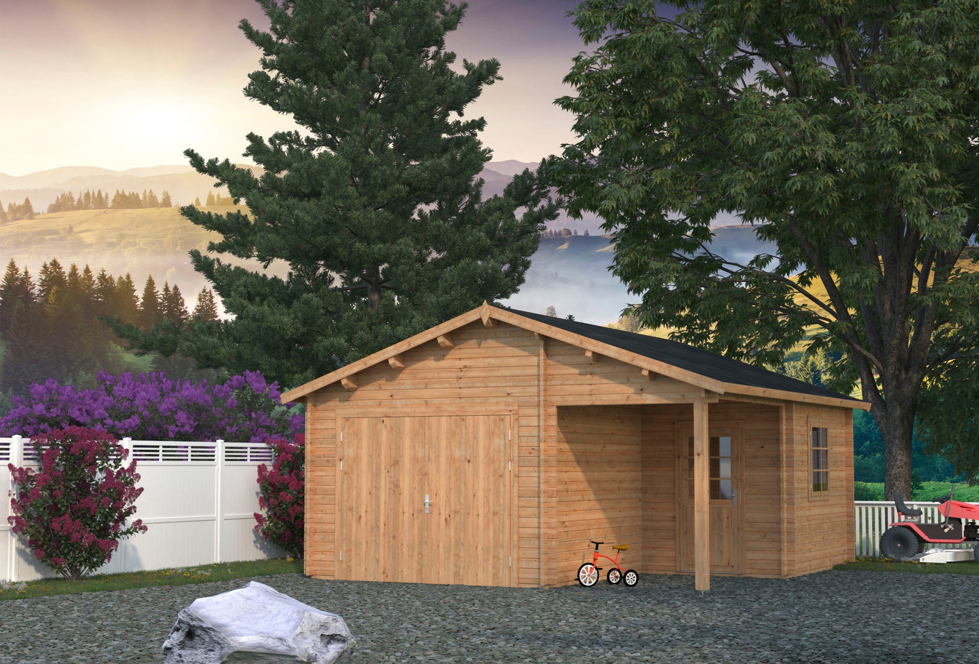 Palmako Garage »Roger«, BxTxH: 564x601x321 cm, mit Anbau und Holztor, hellbraun