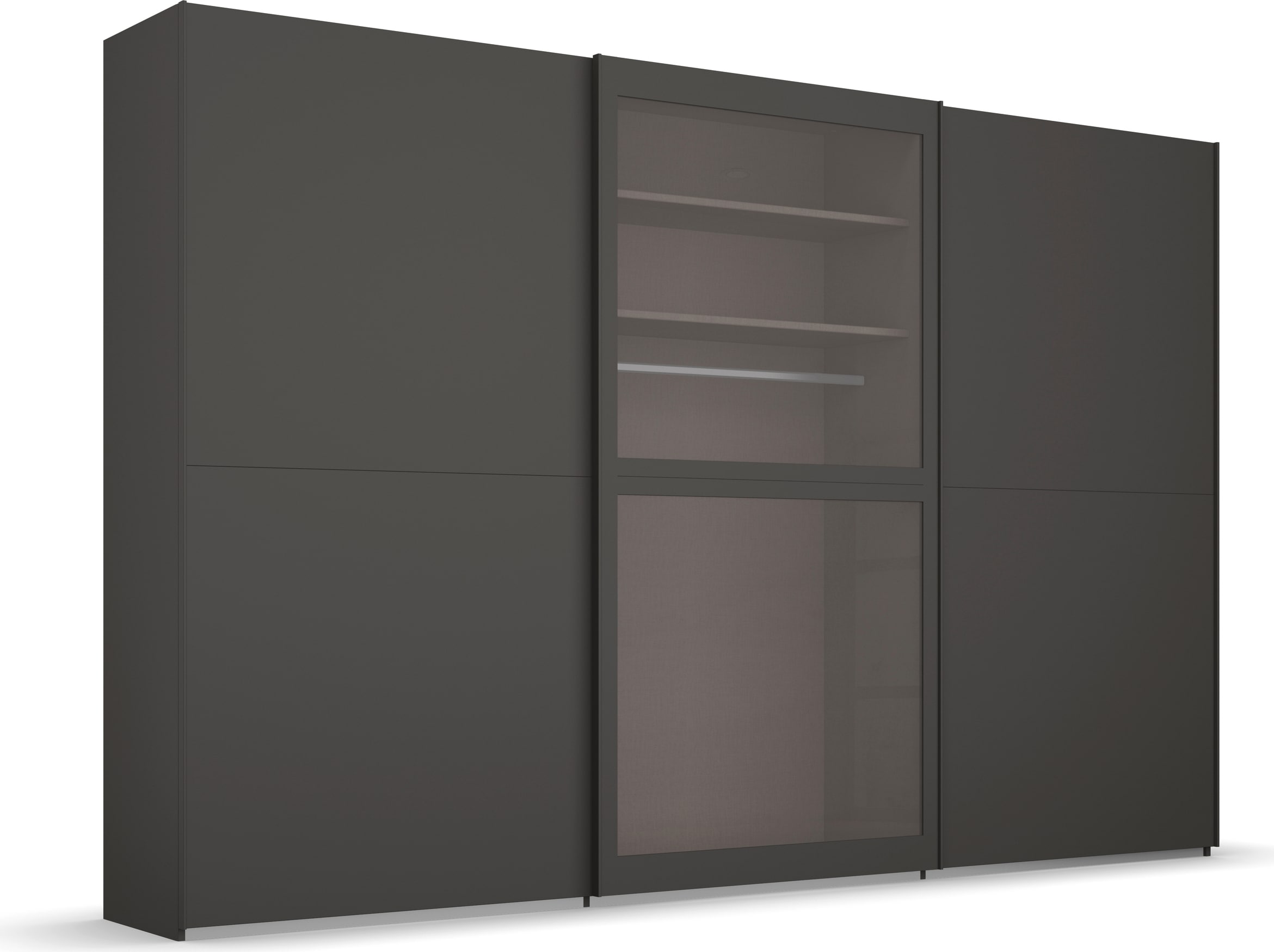 rauch Schwebetürenschrank »Kleiderschrank Schrank Garderobe Schlafzimmerschrank LUMIS«, (inkl. umfangreichem Zubehör), mit Glasrahmentüren aus transparentem Grauglas MADE IN GERMANY