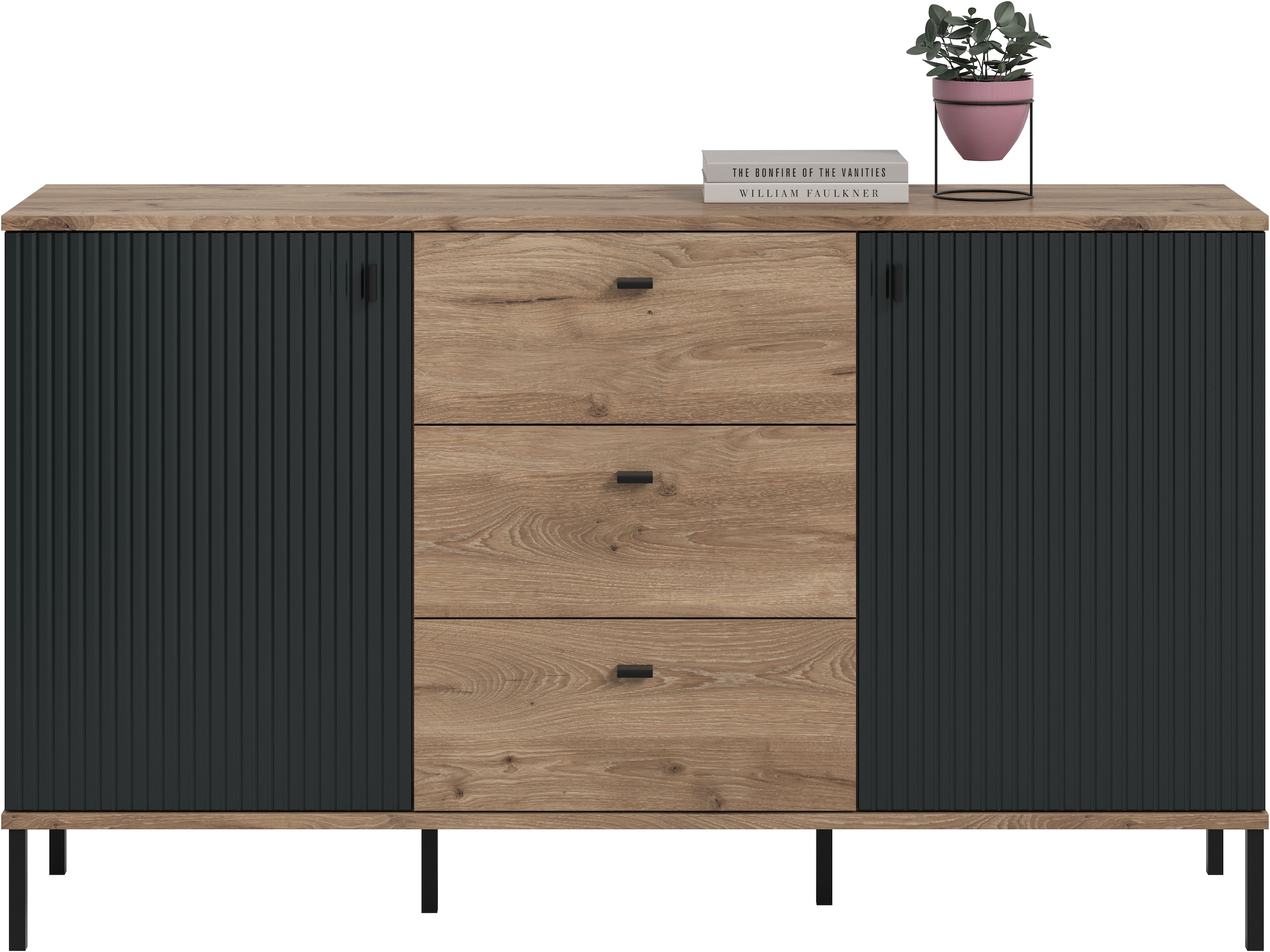 INOSIGN Sideboard »TREVERK, Breite: 154 cm, hochwertige MDF-Front schwarz tiefzieh« 1 Stk. tlg. Sideboard, Wohnzimmer, Esszimmer