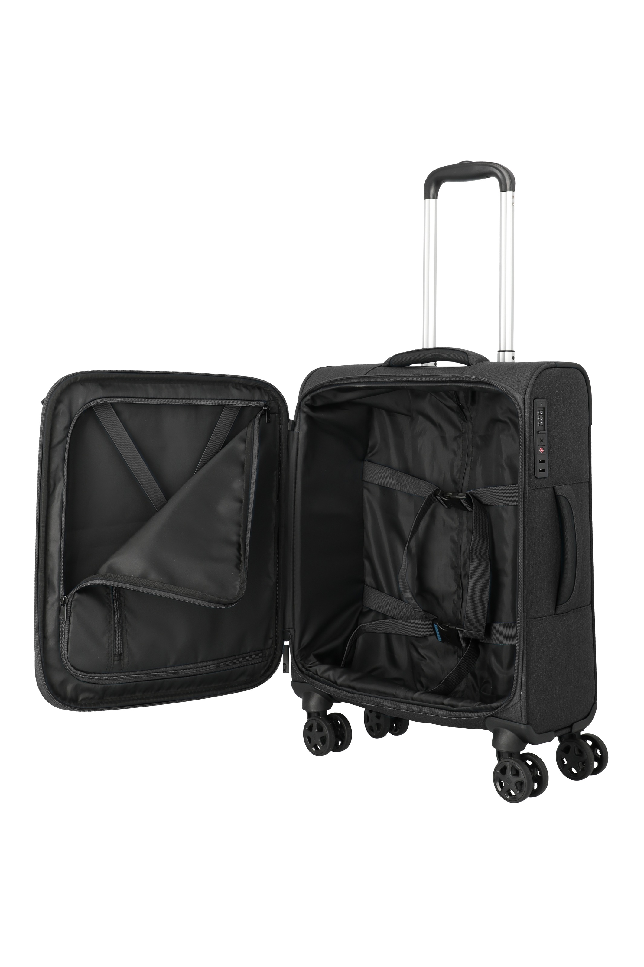 travelite Handgepäckkoffer »KICK OFF Reisekoffer« 37 l 4 Rollen 4 Doppelrollen, Außentaschen und Packgurte – leicht und robust