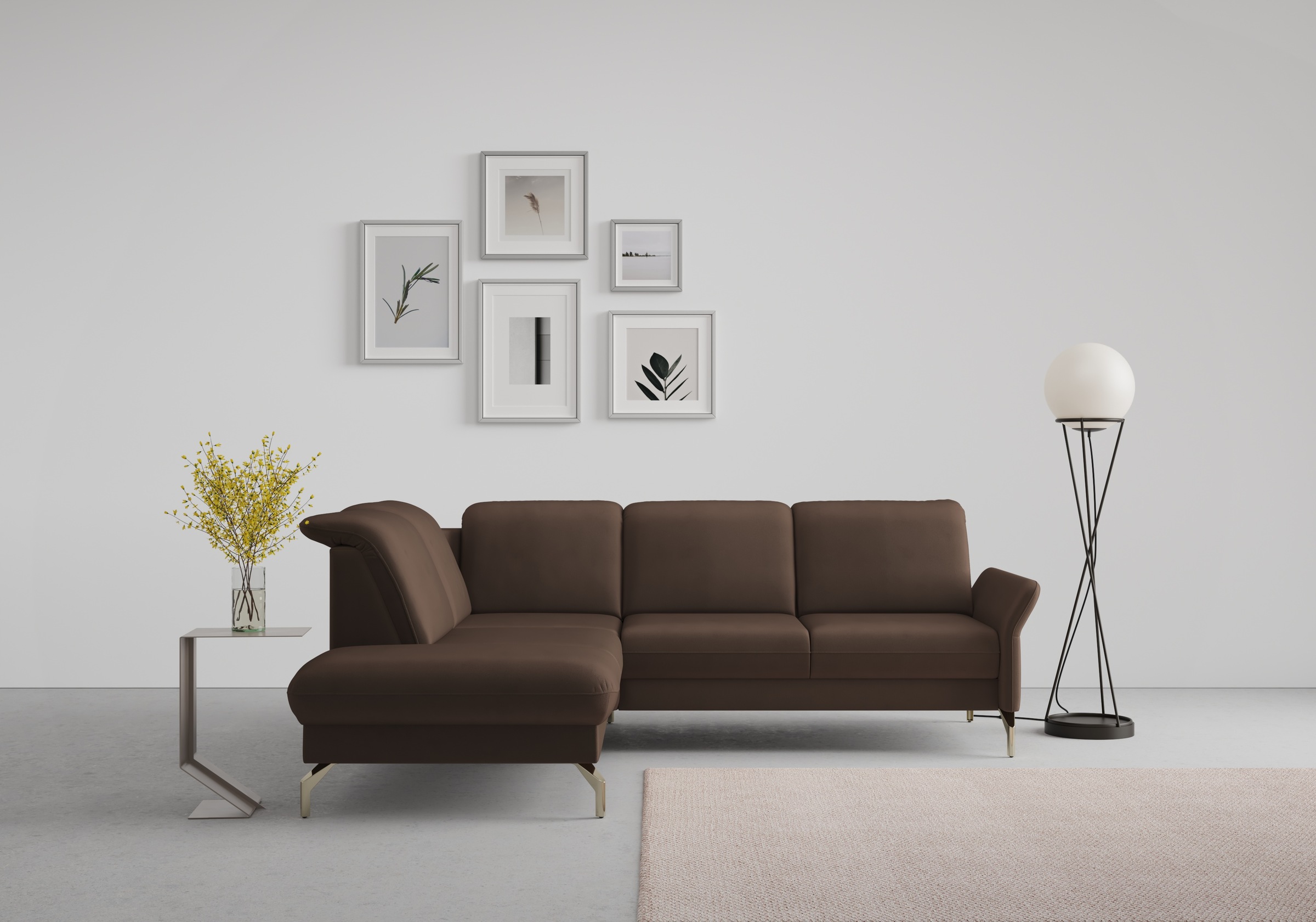 sit&more Ecksofa »Fashion L-Form«, wahlweise mit Kopfteilverstellung, Vorziehsitz, motorisch, Nickelfüße