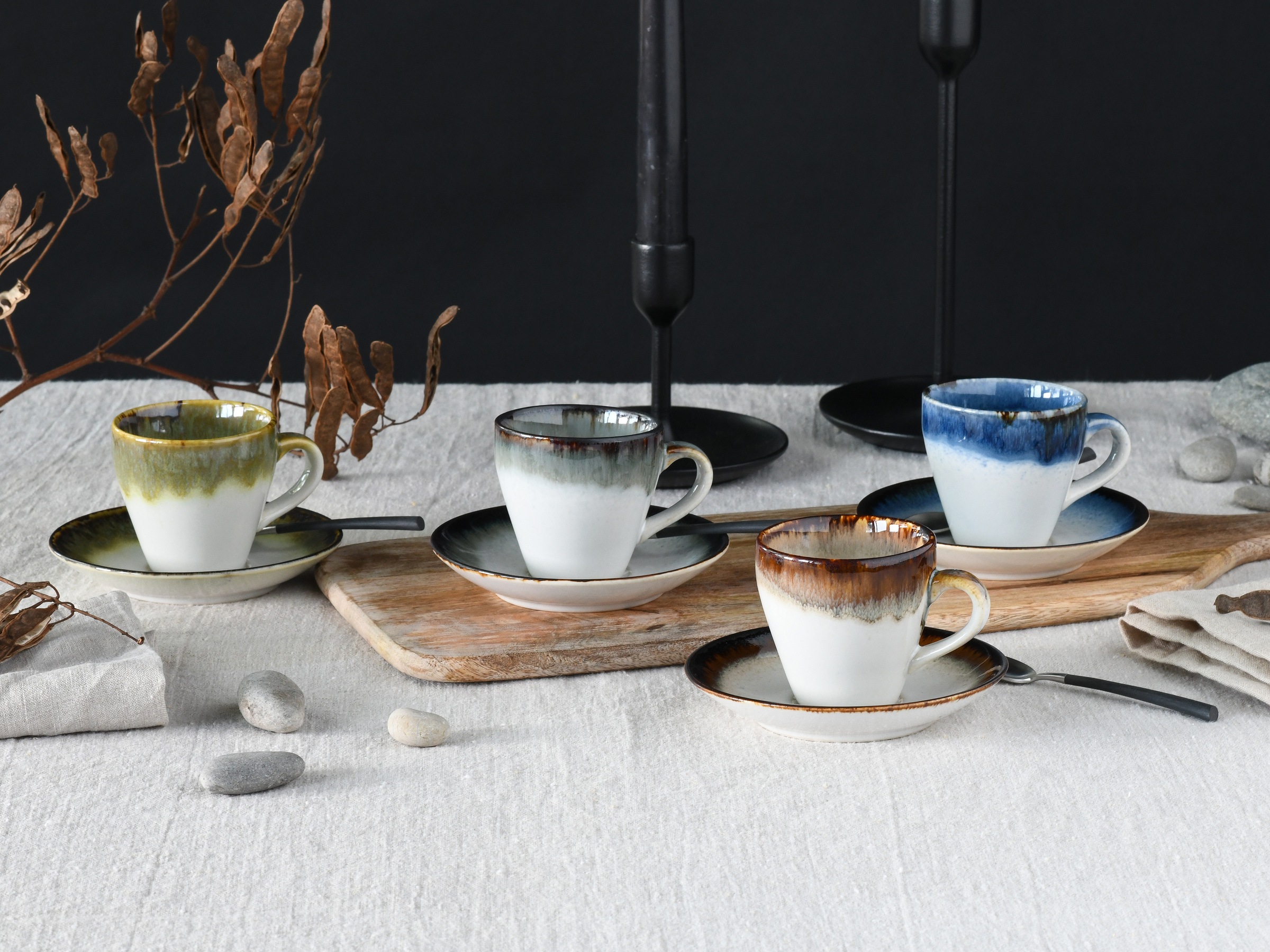 CreaTable Espressotasse »Cascade Mix, Espresso-Set, 8-tlg.«, (Set, 8 tlg.), Reaktivglasur