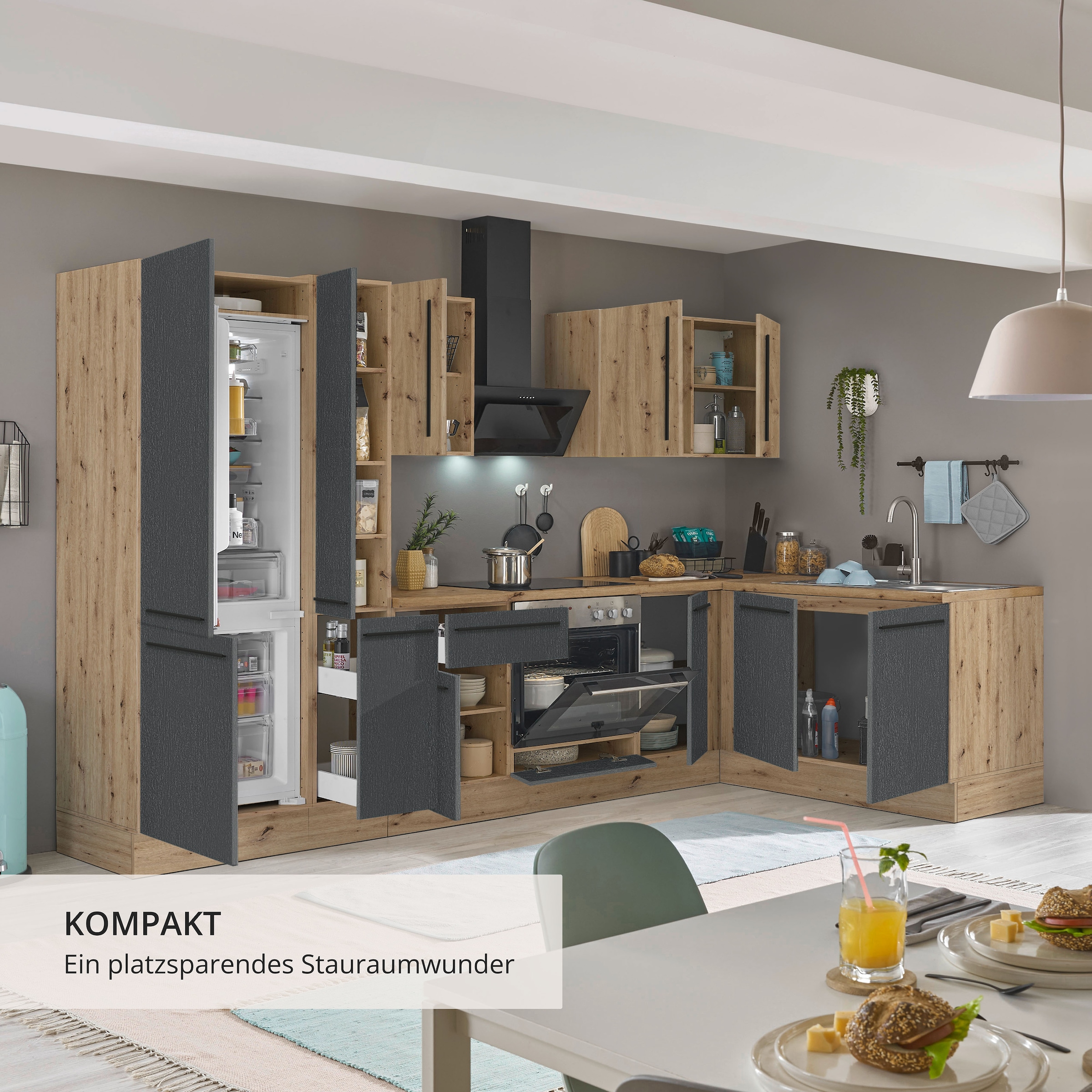KOCHSTATION Winkelküche »Florida, Stellbreite 300x165 cm« wahlweise mit E-Geräten, mit Softclose für Türen und Schubkästen