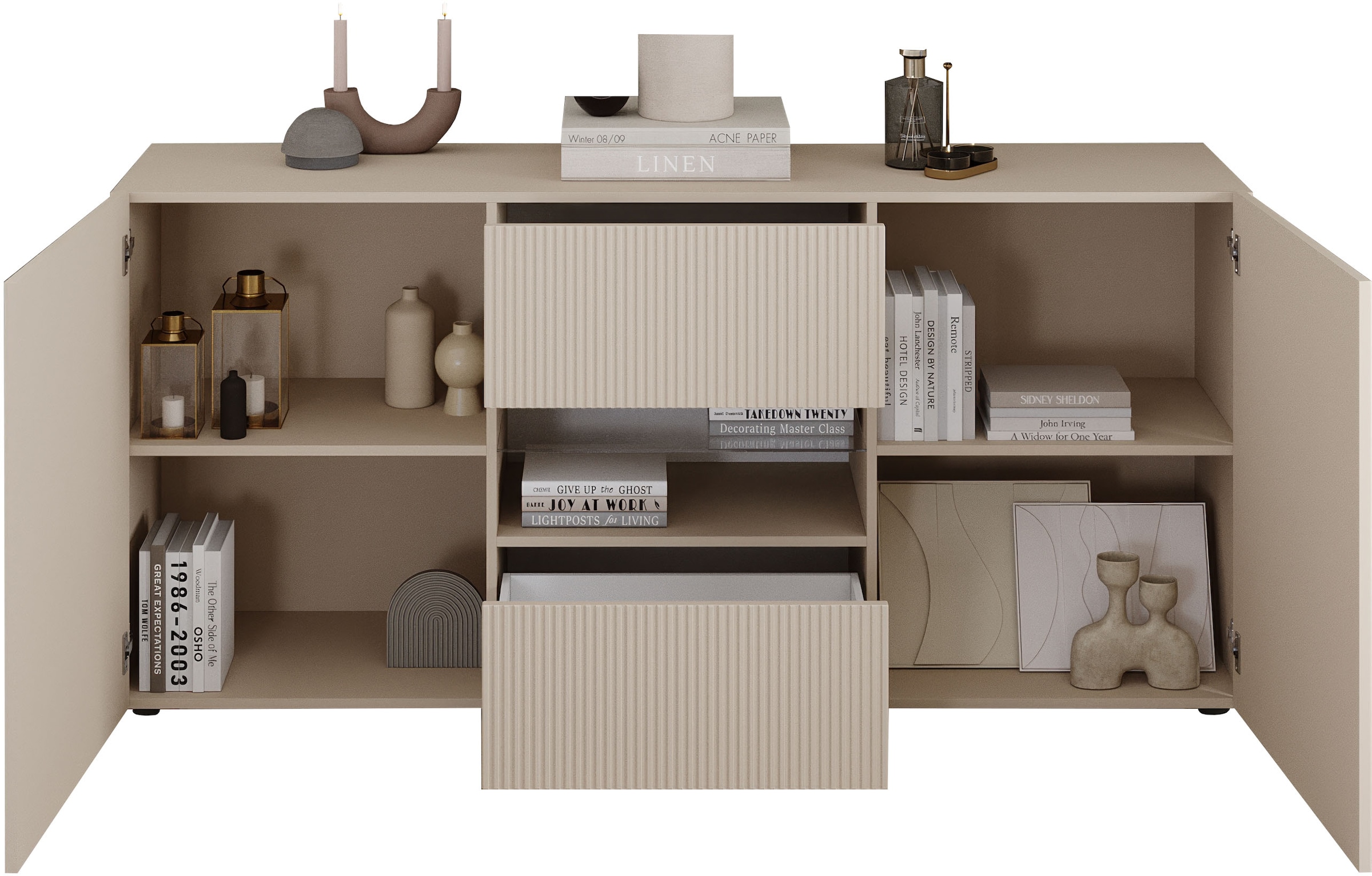 INOSIGN Sideboard »Rio Breite 181 cm, Kommode mit 2 Türen u. 2 Schubkästen,«, Anrichte, geriffelte Front, modern u. elegant, viel Stauraum