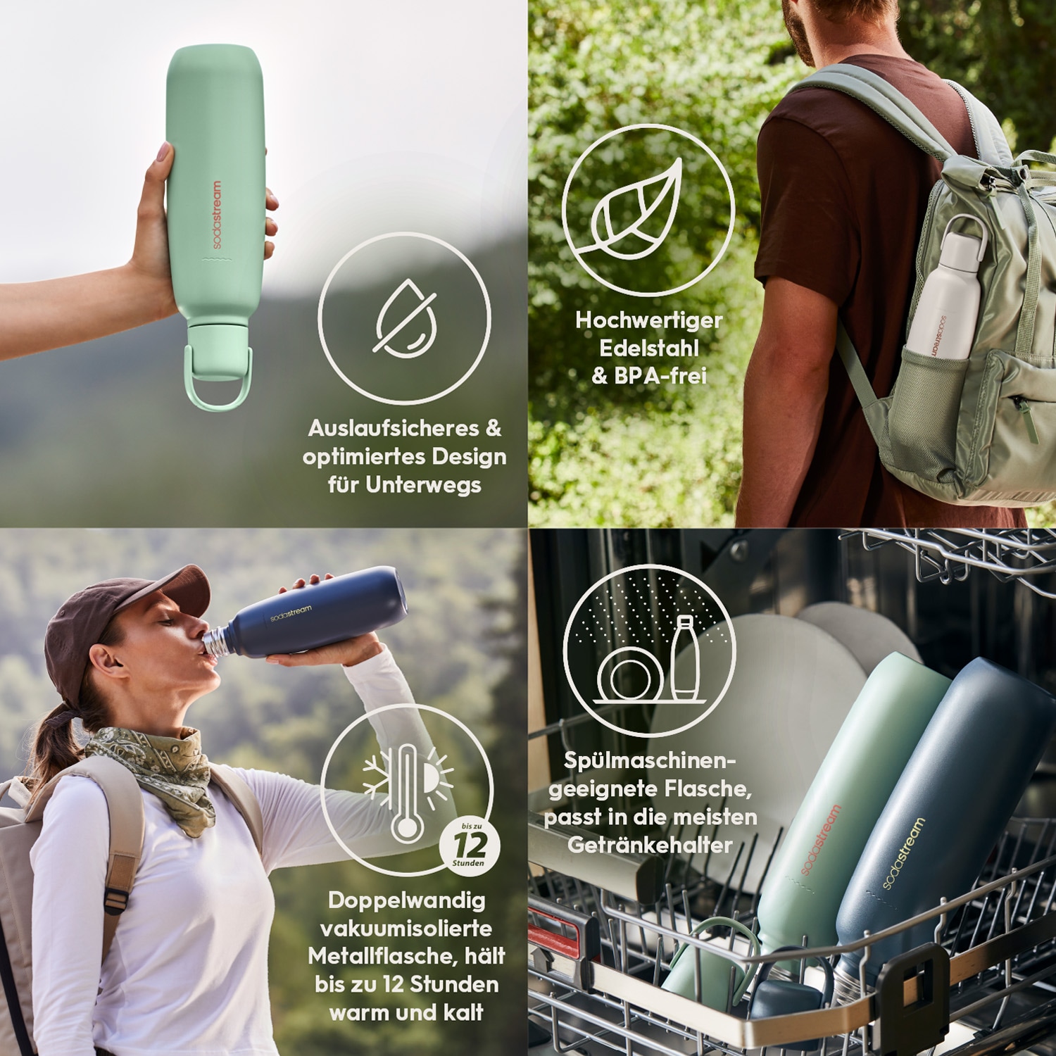 SodaStream Thermoflasche »Metallflasche Fizz&go COOL DWS, 0,9 l, Trinkflasche«, (1 tlg.), kompatibel mit SodaStream DUO, E-DUO, TERRA, ART & ENSO Wassersprudler