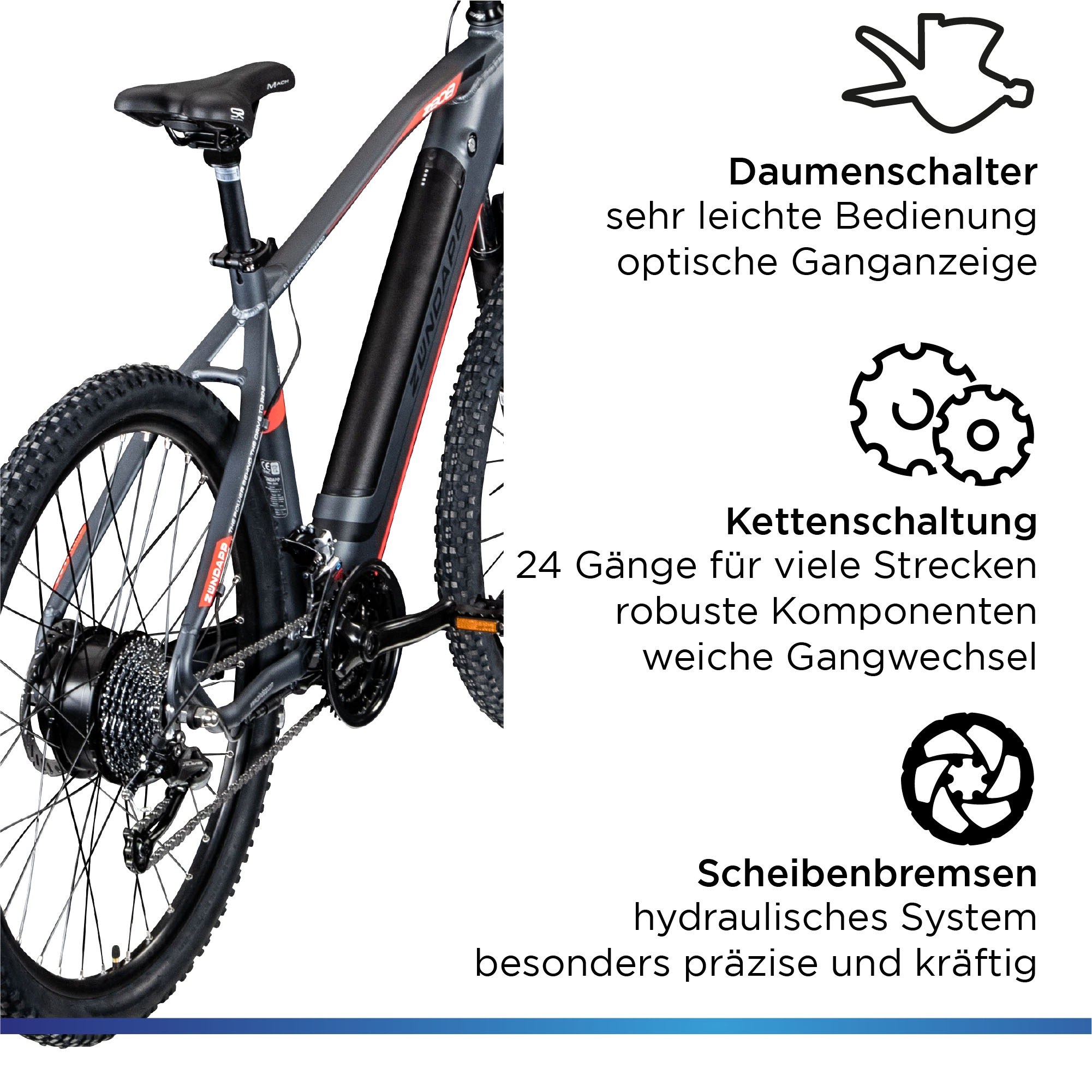 Zündapp E-Bike »Z808«, 24 Gang, Heckmotor 250 W, Pedelec, Elektrofahrrad für Damen u. Herren, MTB