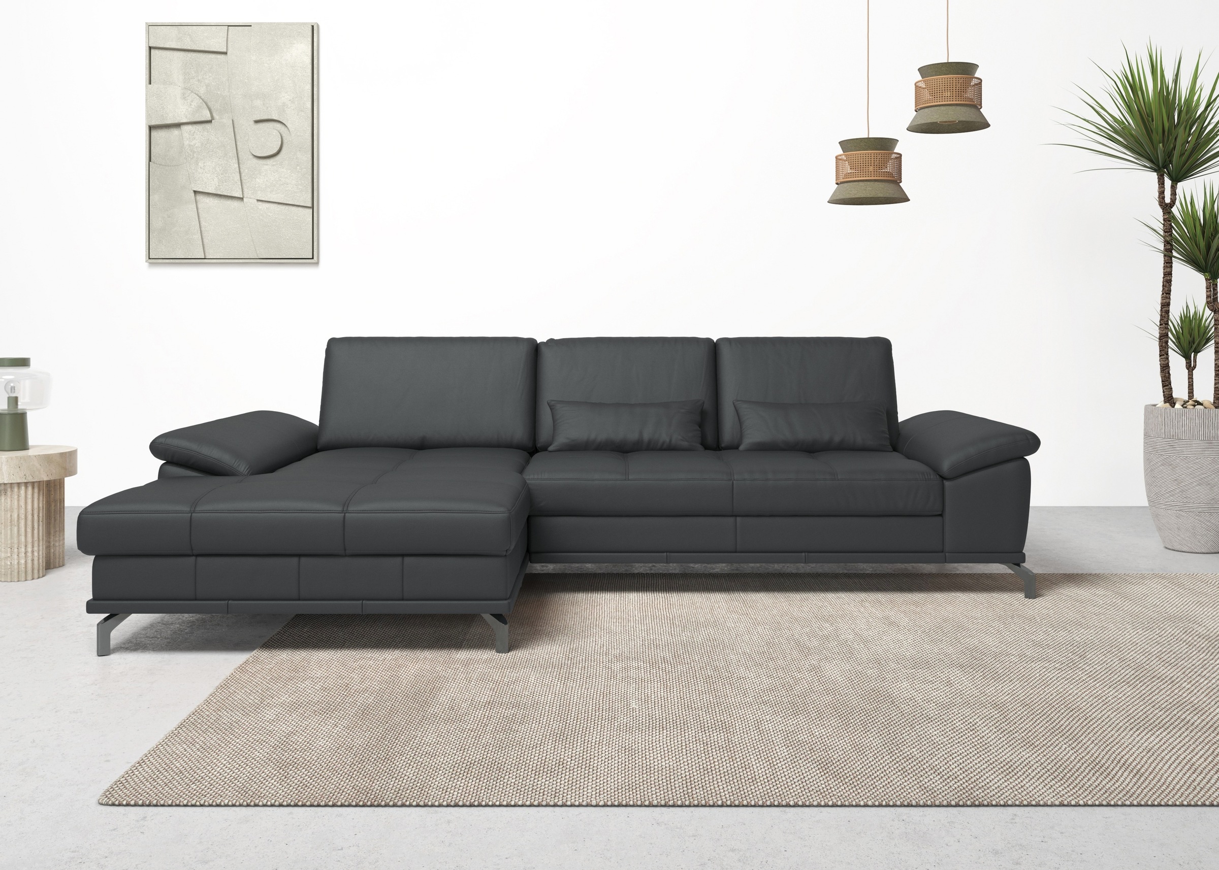 Places of Style Ecksofa Costello, mit Sitztiefenverstellung und Armlehnfunktion, incl. 3 Nierenkissen