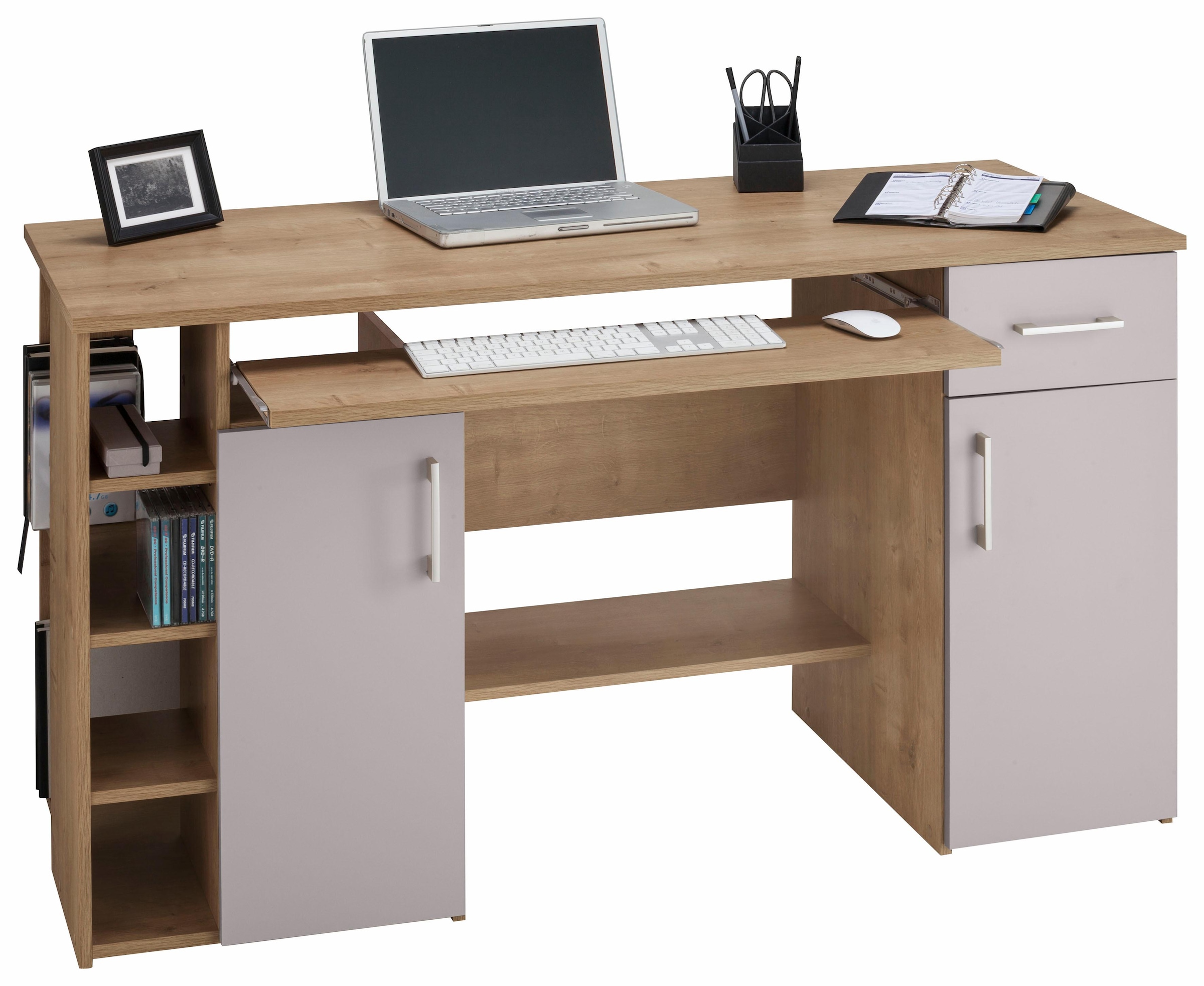VOGL Möbelfabrik Schreibtisch »Tim mit seitlich offenen Fächern & Tastaturauszug,«, Druckerablage, 1 Schublade, Breite 138 cm, Made in Germany