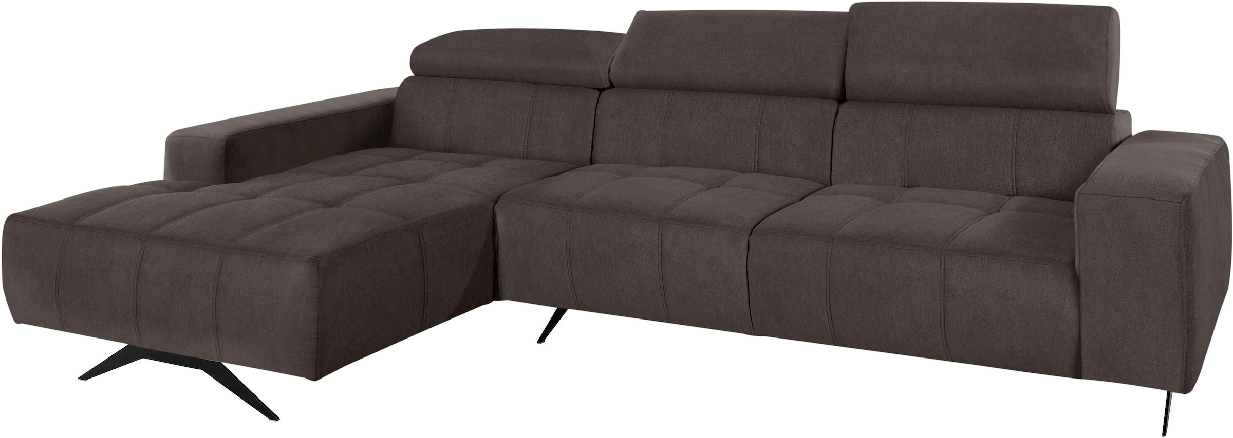 DOMO collection Ecksofa »Trento L-Form, mit Kufenfuß oder Einzelfuß«, wahlweise mit Kopfteilverstellung, Recamiere links/rechts bestellbar