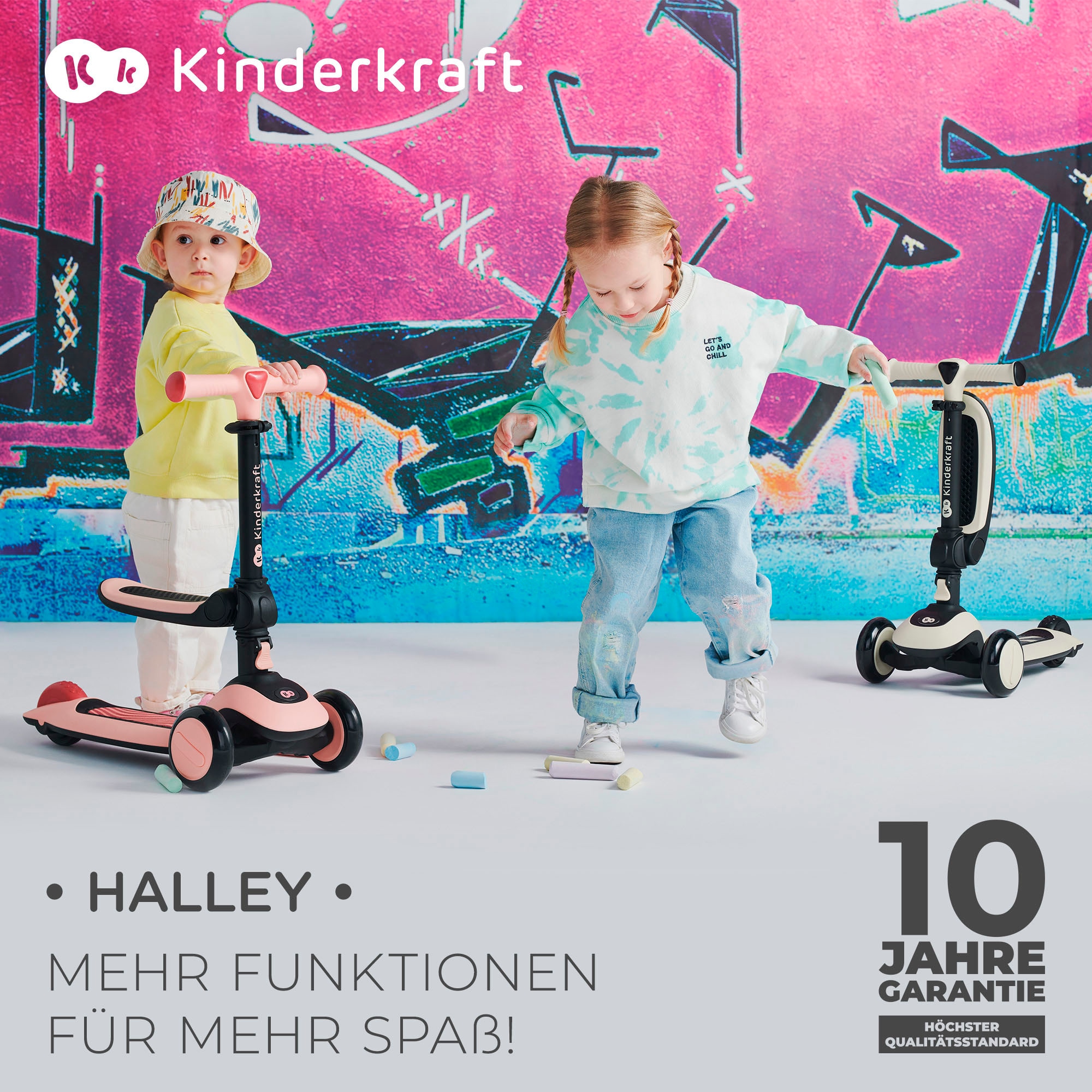Kinderkraft Tretroller »HALLEY« für Kinder; mit Bremse und leuchtenden Vorderrädern